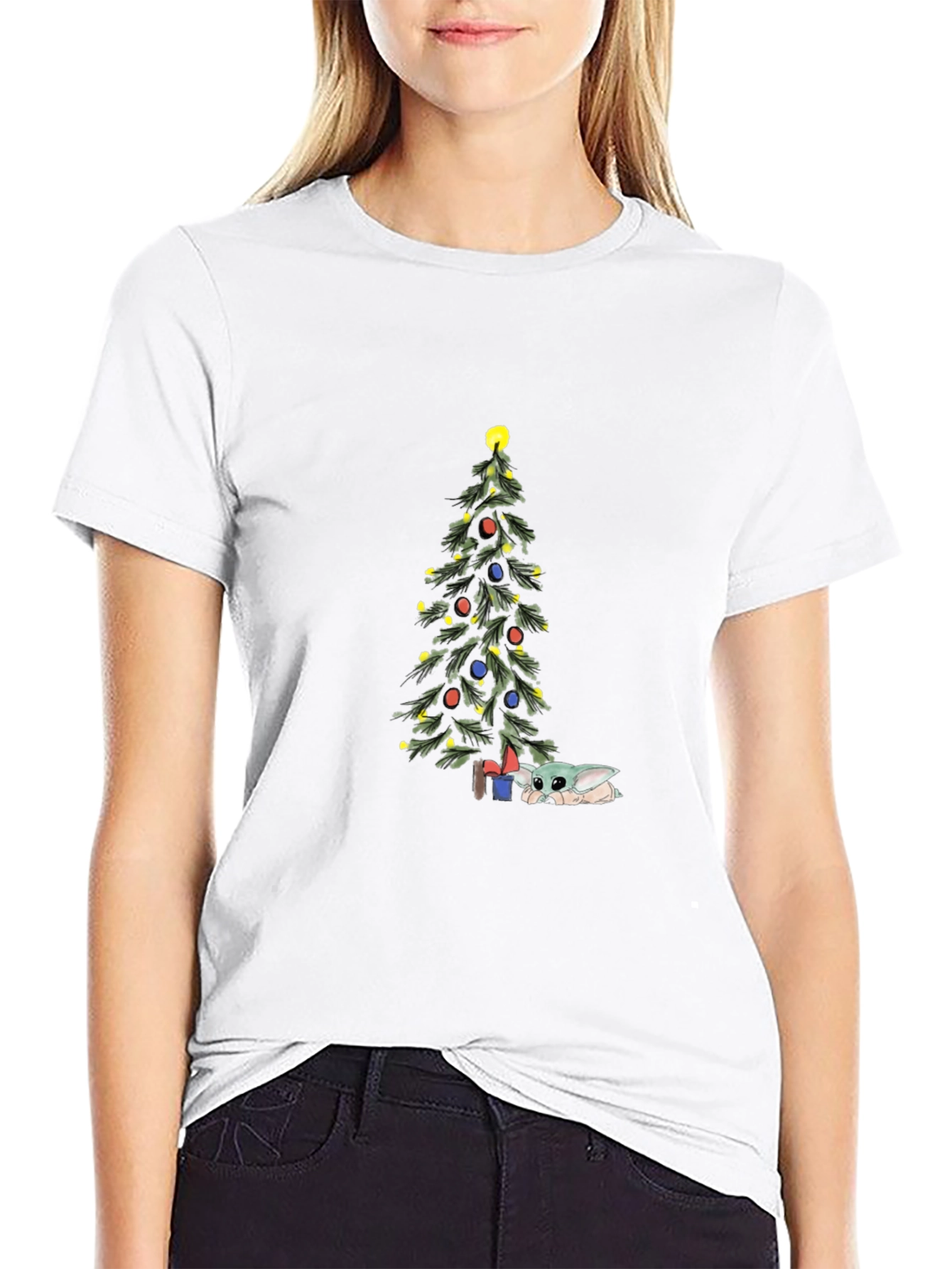 Christmas Baby Yoda Tree Black Tee