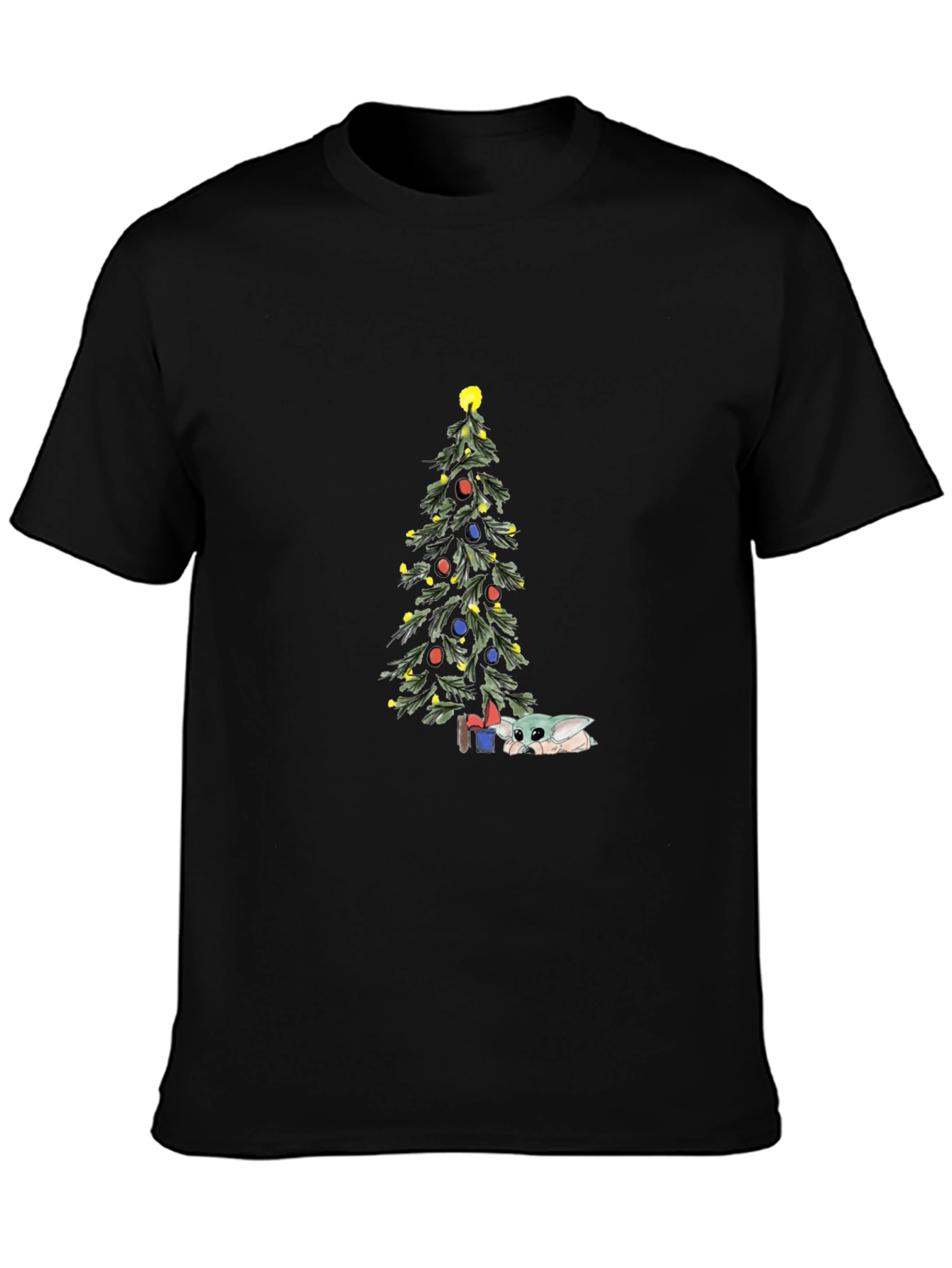Christmas Baby Yoda Tree Black Tee