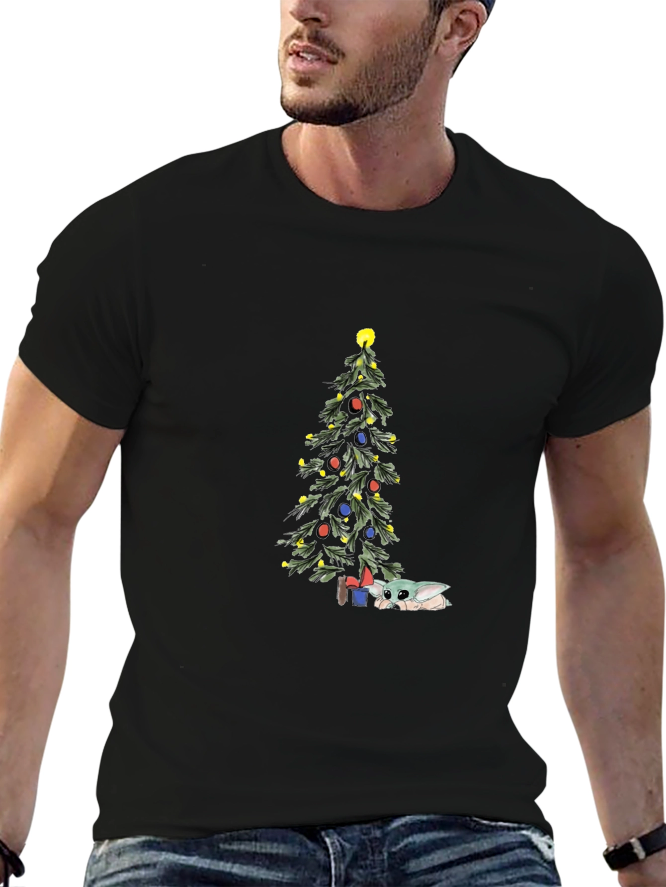 Christmas Baby Yoda Tree Black Tee