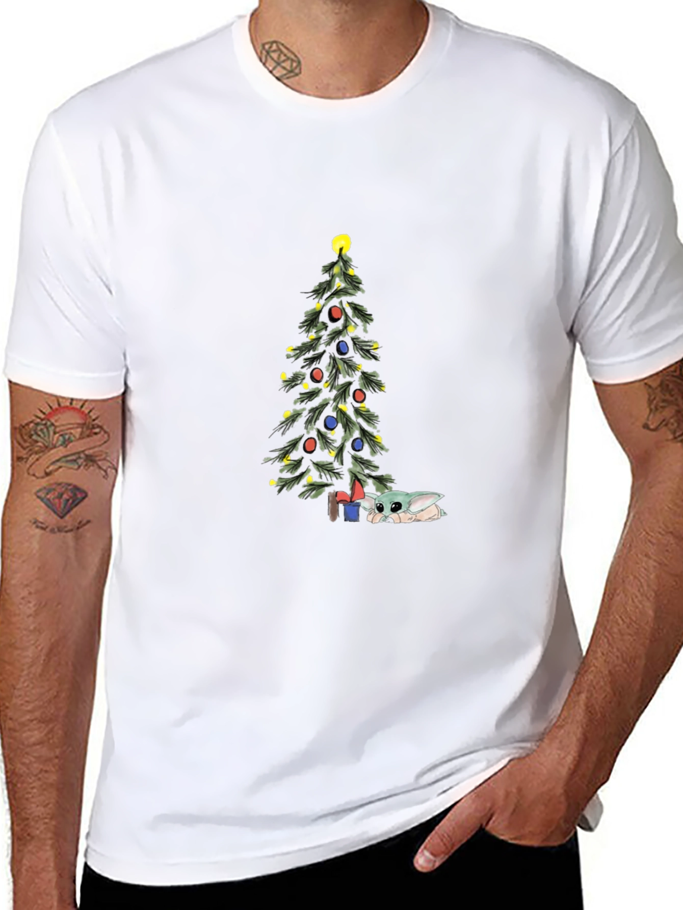 Christmas Baby Yoda Tree Black Tee