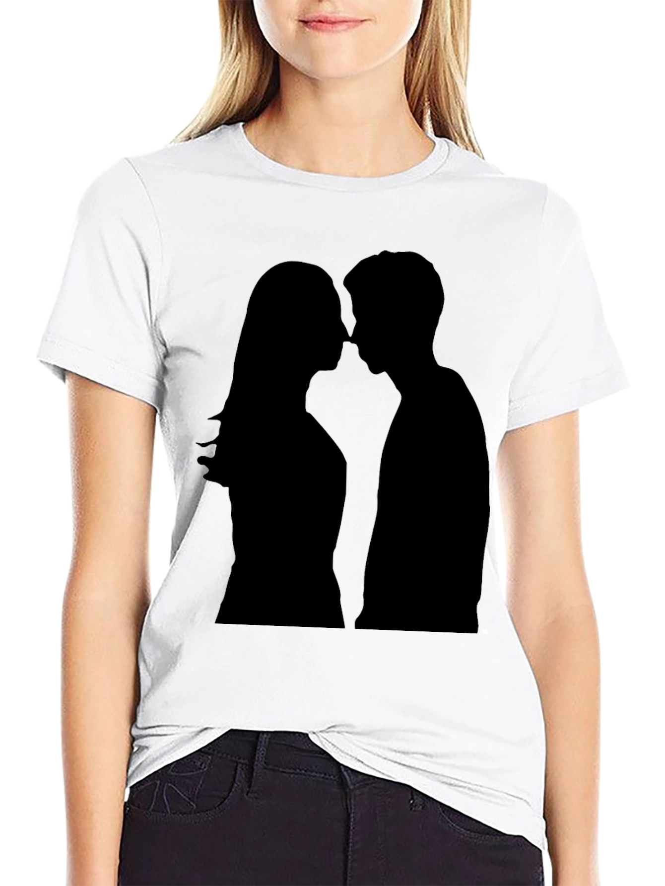 Silhouette Kiss Black T-Shirt - Romantic Graphic Tee