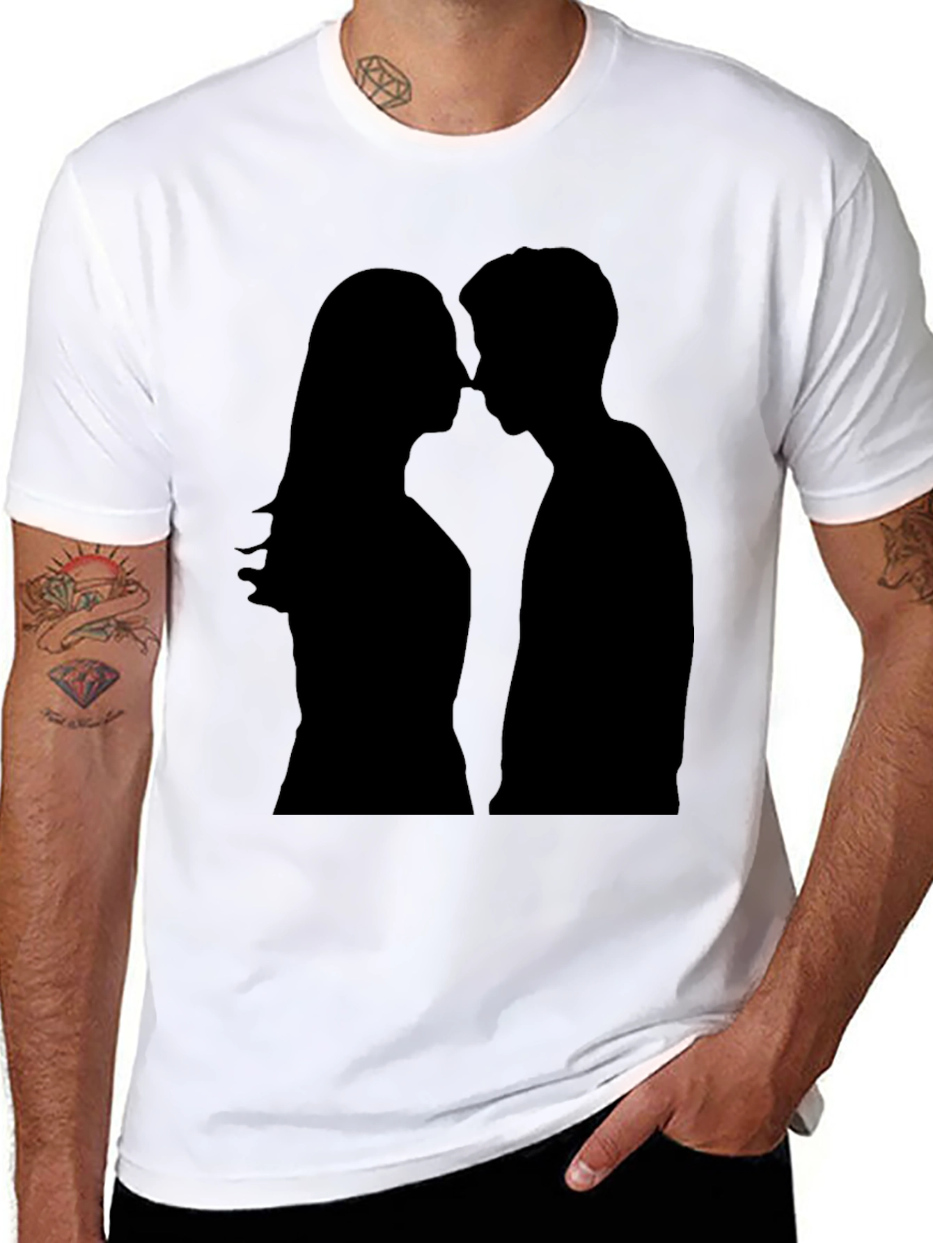 Silhouette Kiss Black T-Shirt - Romantic Graphic Tee