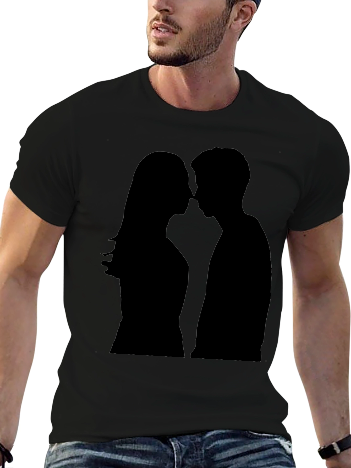 Silhouette Kiss Black T-Shirt - Romantic Graphic Tee