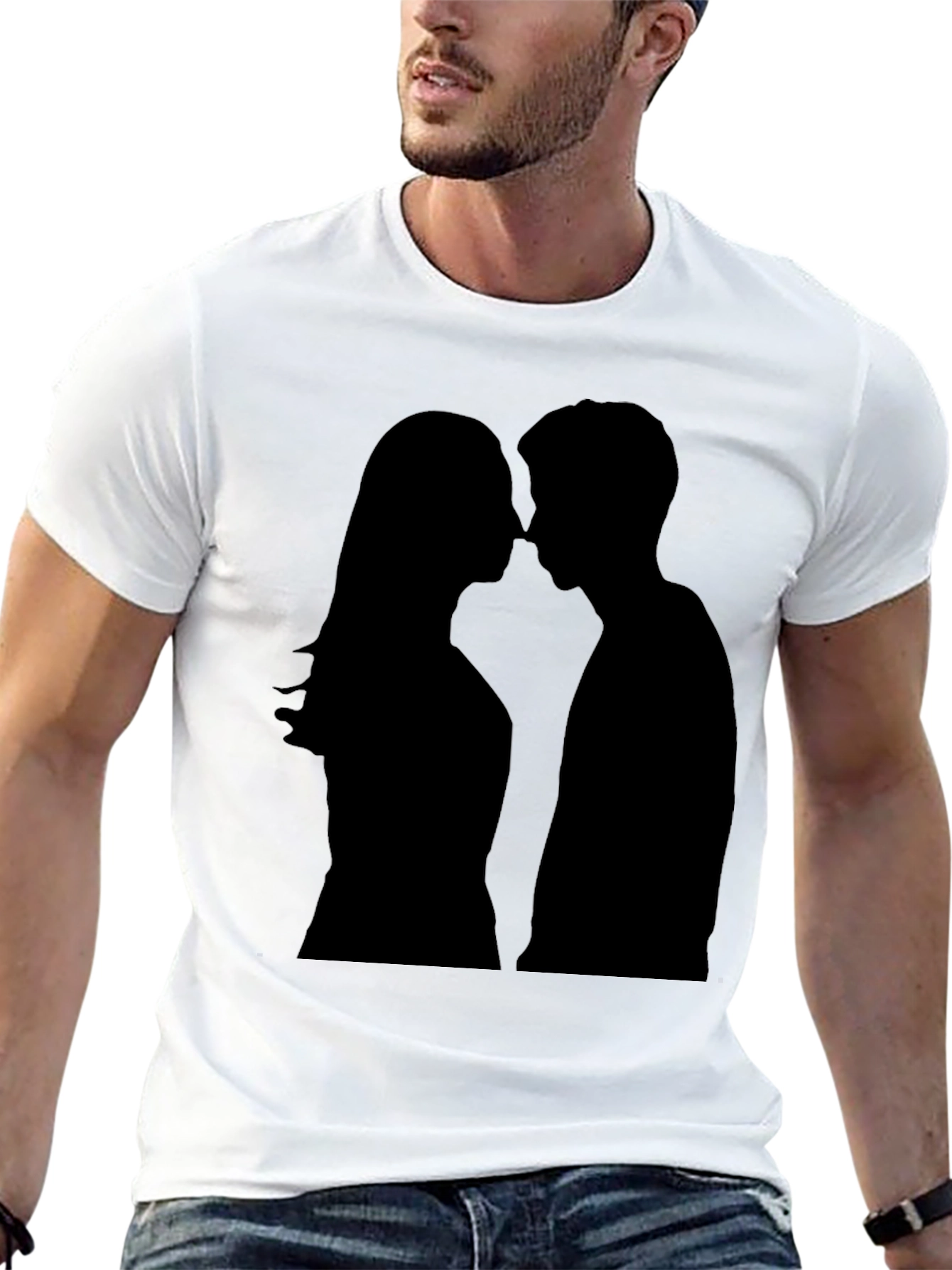 Silhouette Kiss Black T-Shirt - Romantic Graphic Tee