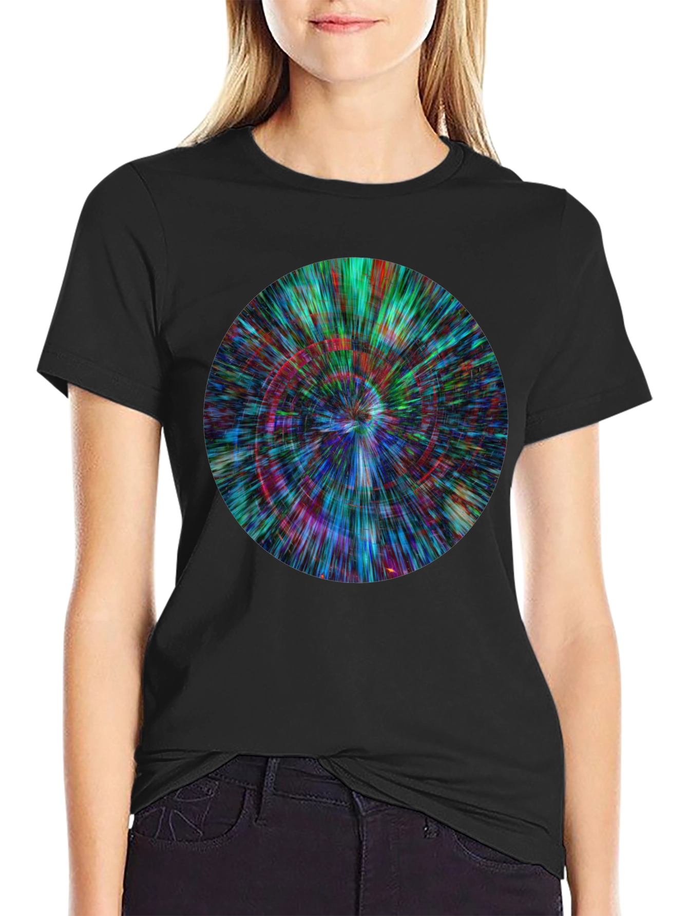 Abstract Circle Design Black T-Shirt
