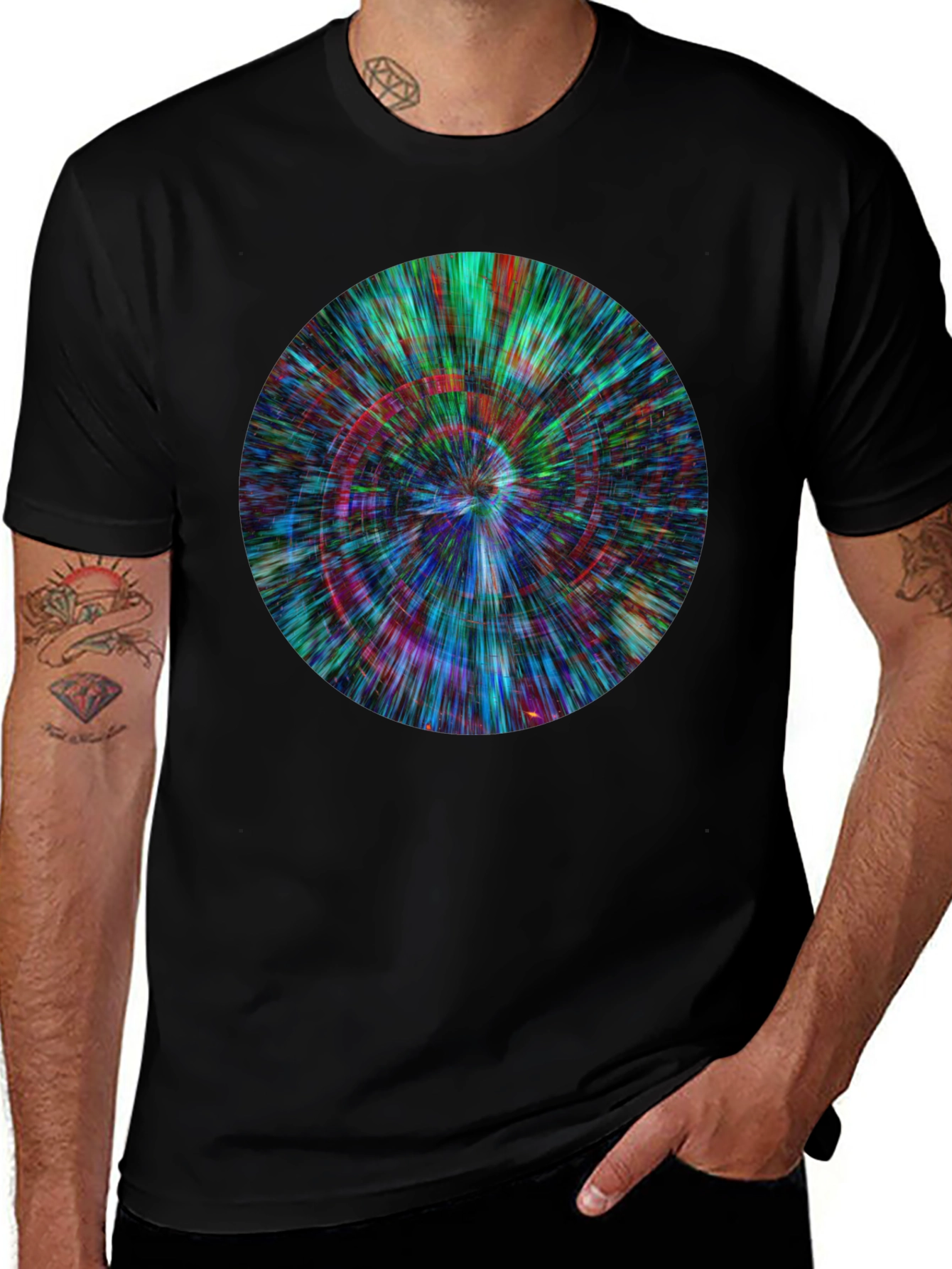 Abstract Circle Design Black T-Shirt