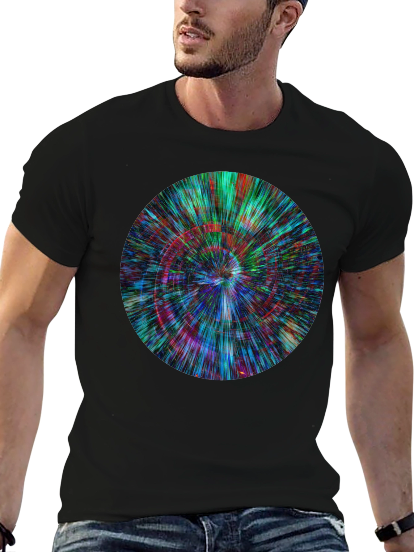 Abstract Circle Design Black T-Shirt