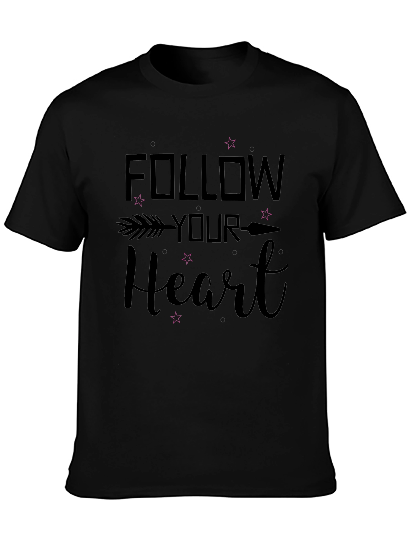 Follow Your Heart Black Graphic T-Shirt