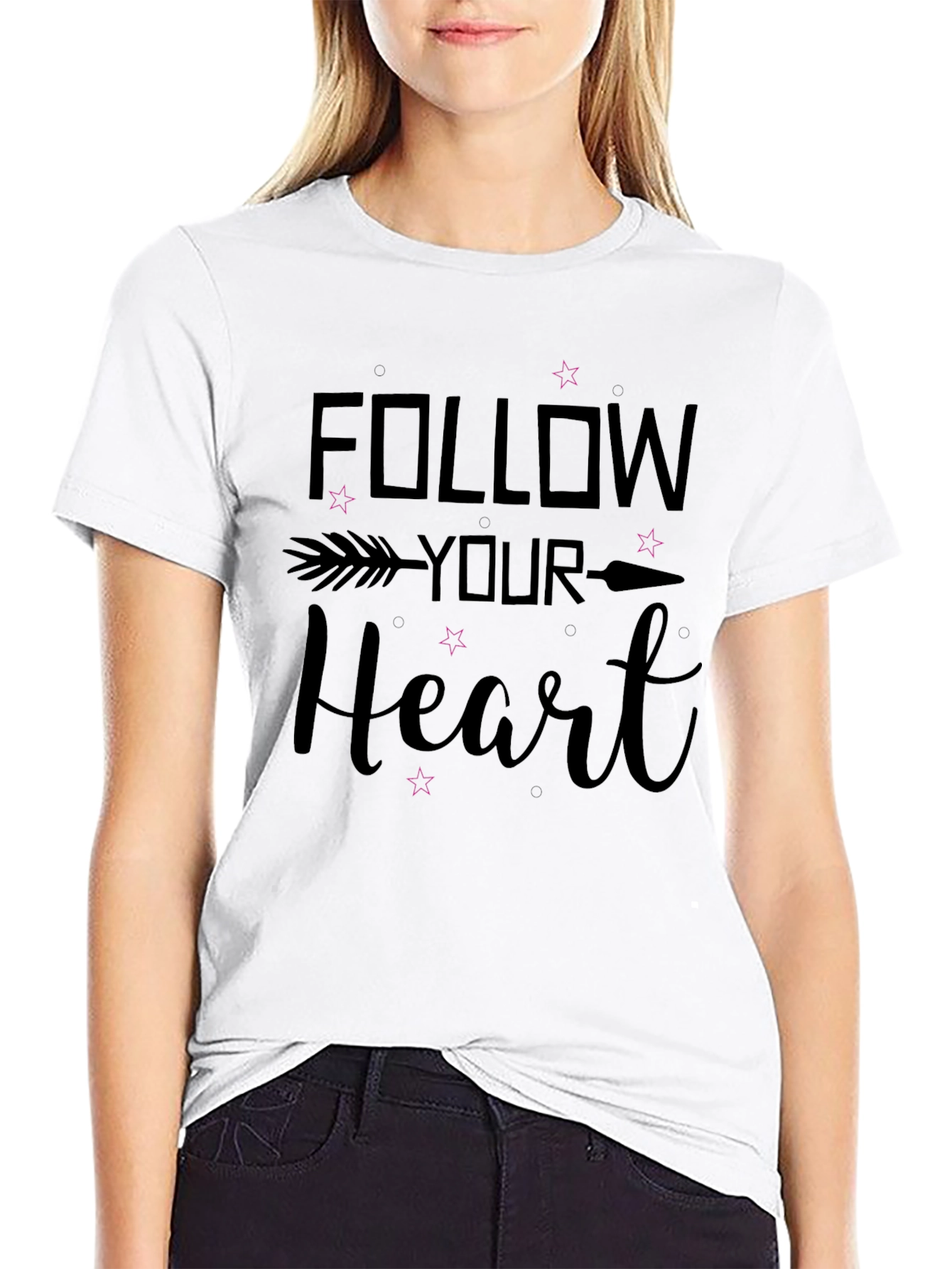 Follow Your Heart Black Graphic T-Shirt