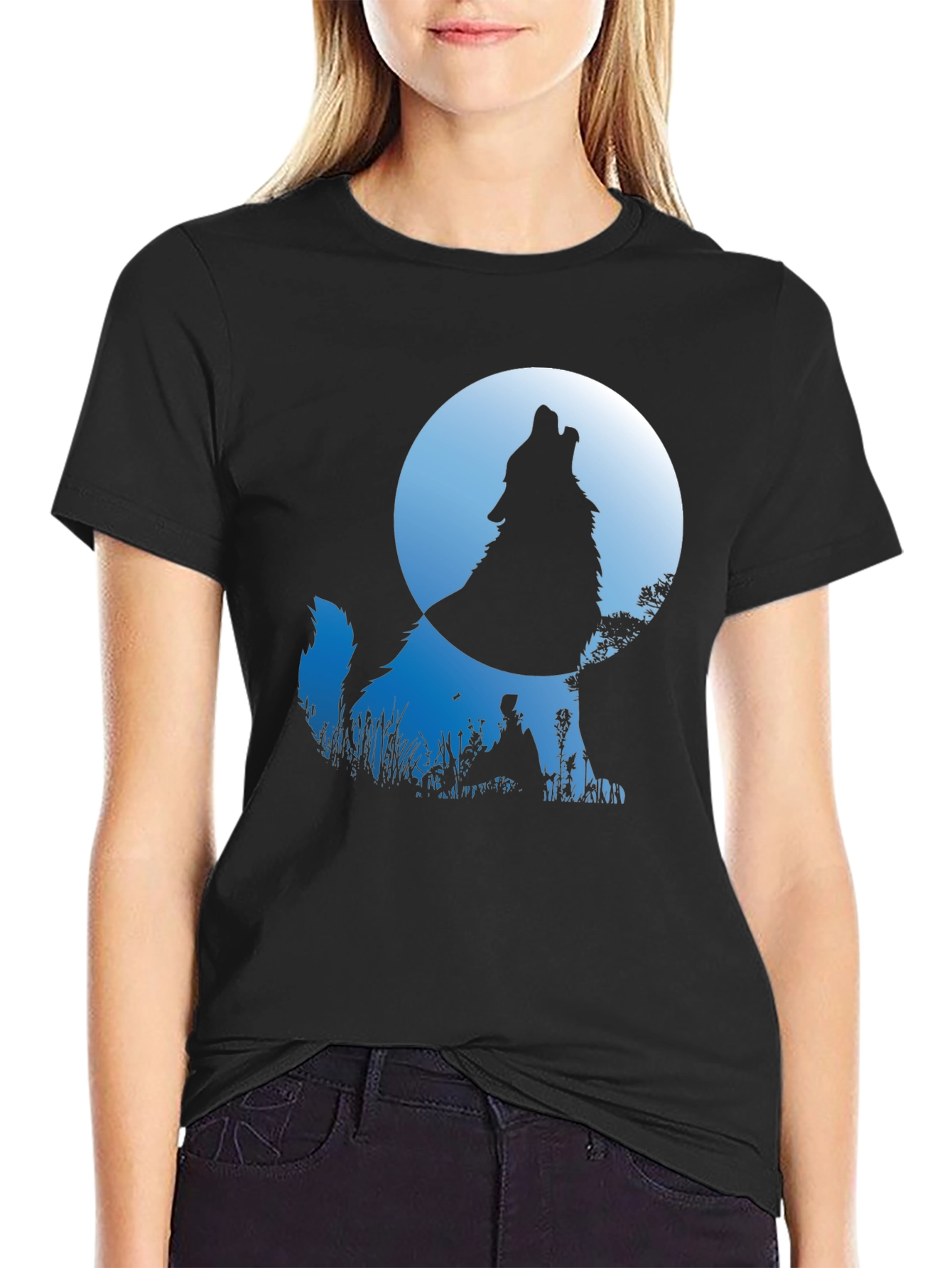 Wolf Howling at Moon Graphic T-Shirt