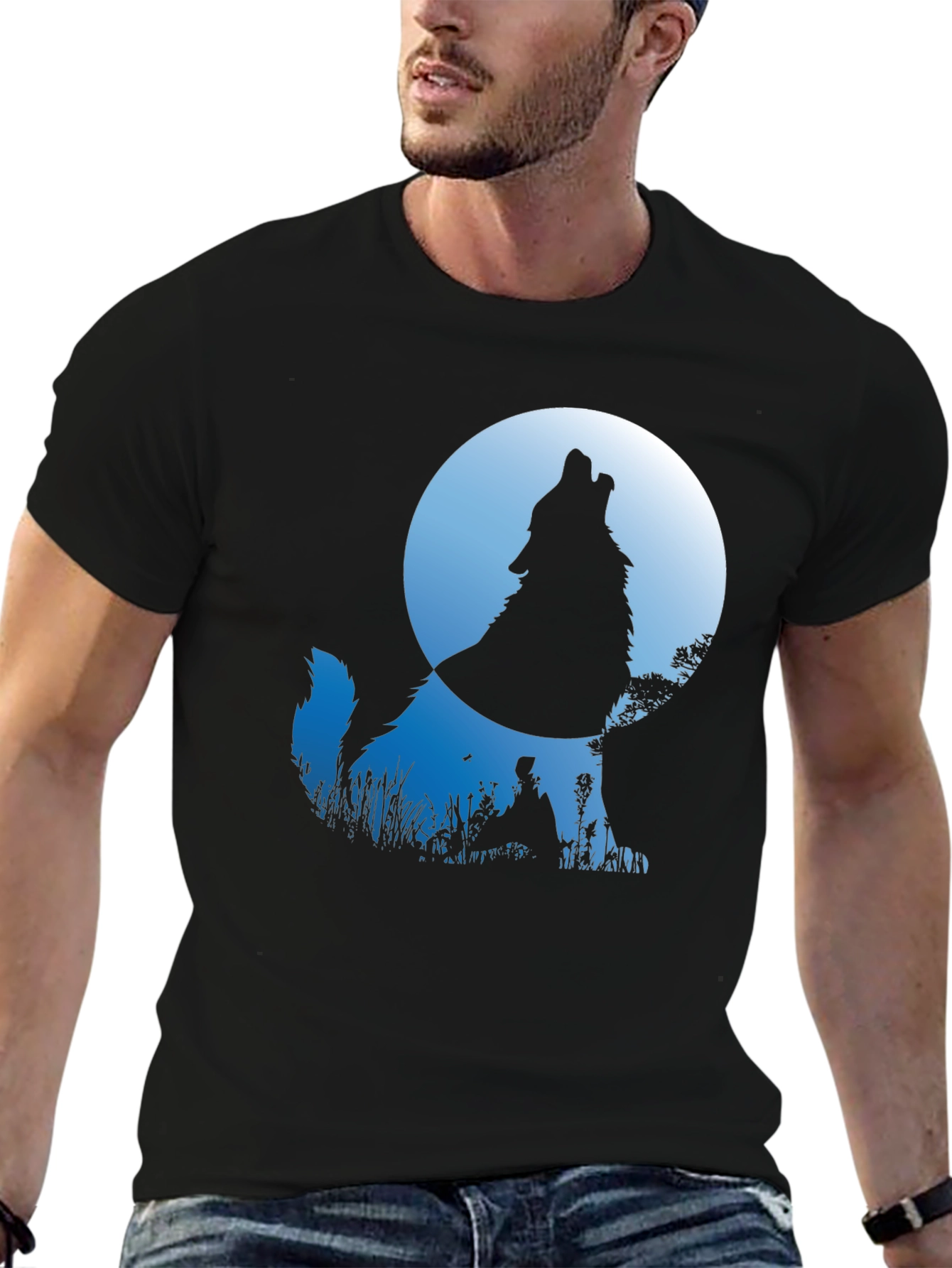 Wolf Howling at Moon Graphic T-Shirt