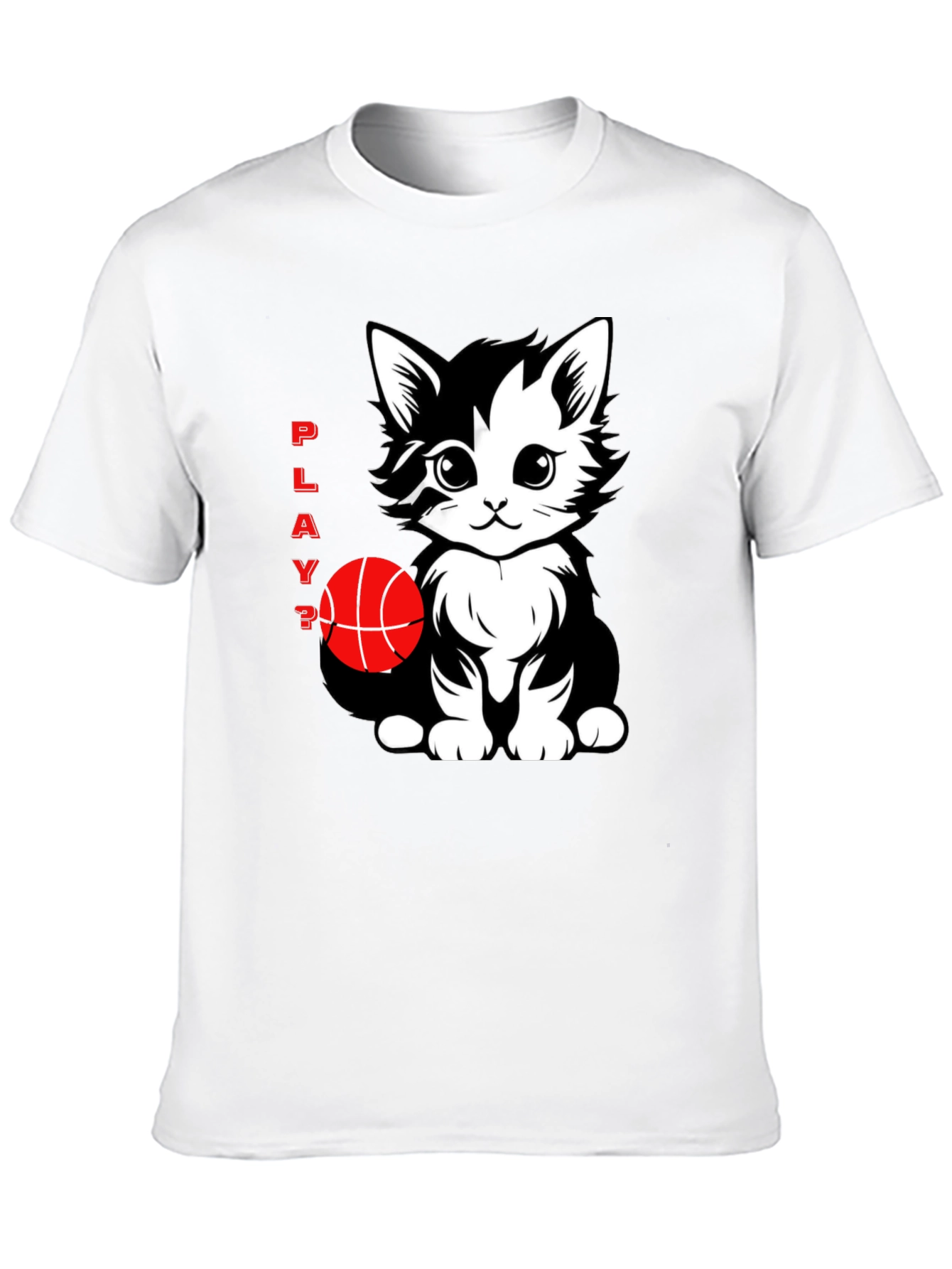 Playful Cat Basketball Graphic T-Shirt - Black