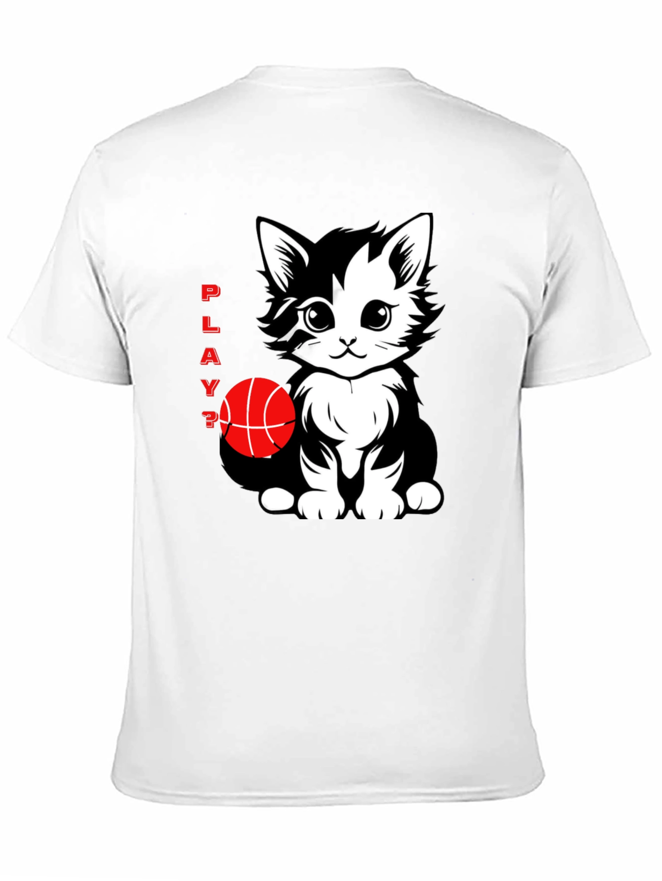 Playful Cat Basketball Graphic T-Shirt - Black