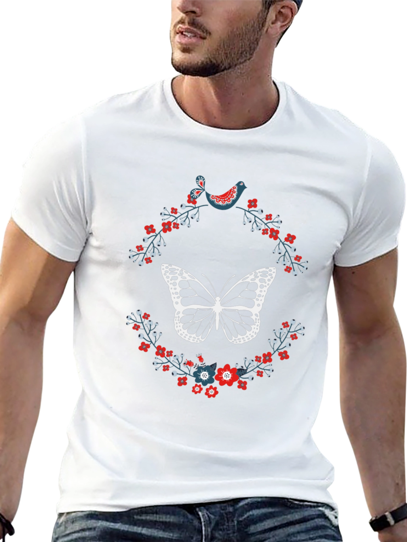 Butterfly & Floral Print T-Shirt