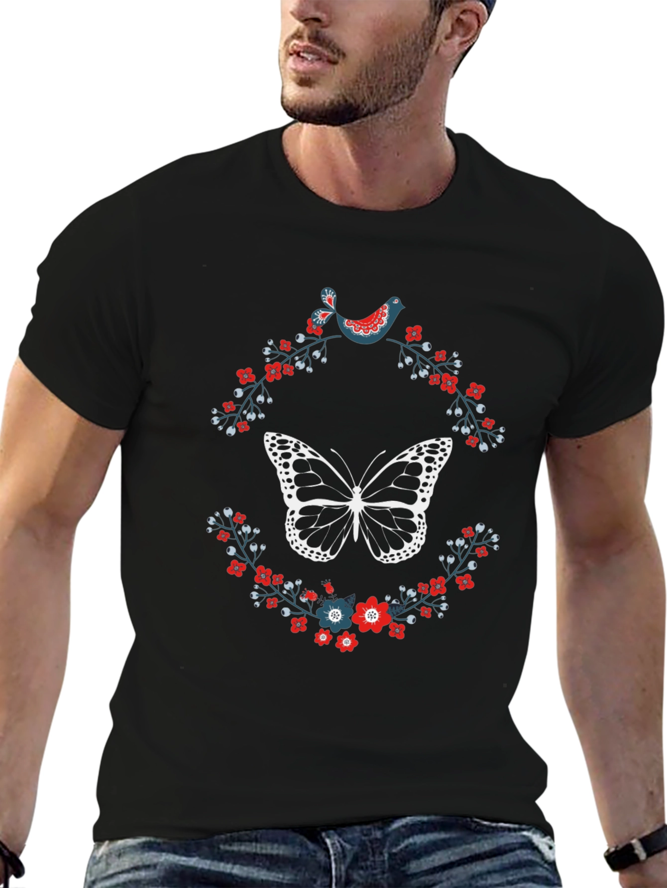 Butterfly & Floral Print T-Shirt