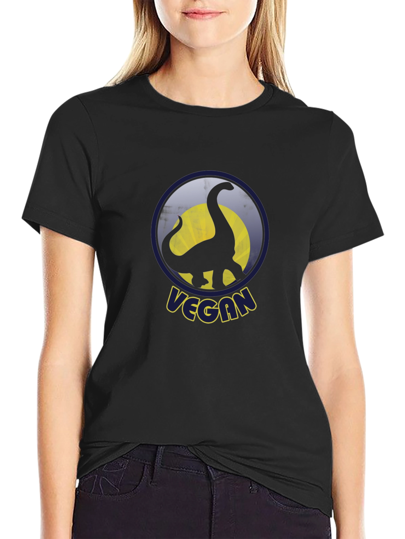 Vegan Dinosaur T-Shirt - Black Cotton Graphic Tee