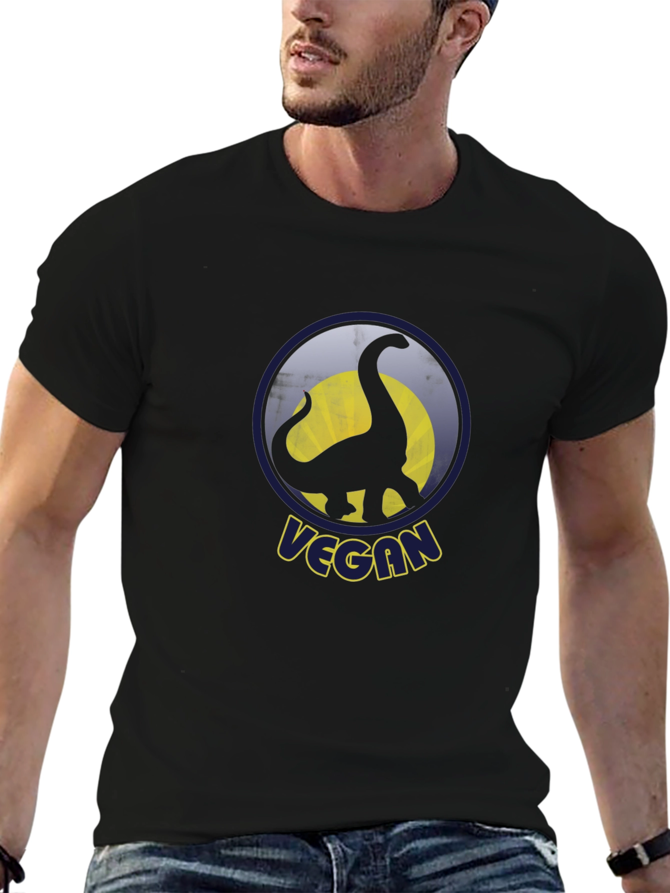 Vegan Dinosaur T-Shirt - Black Cotton Graphic Tee