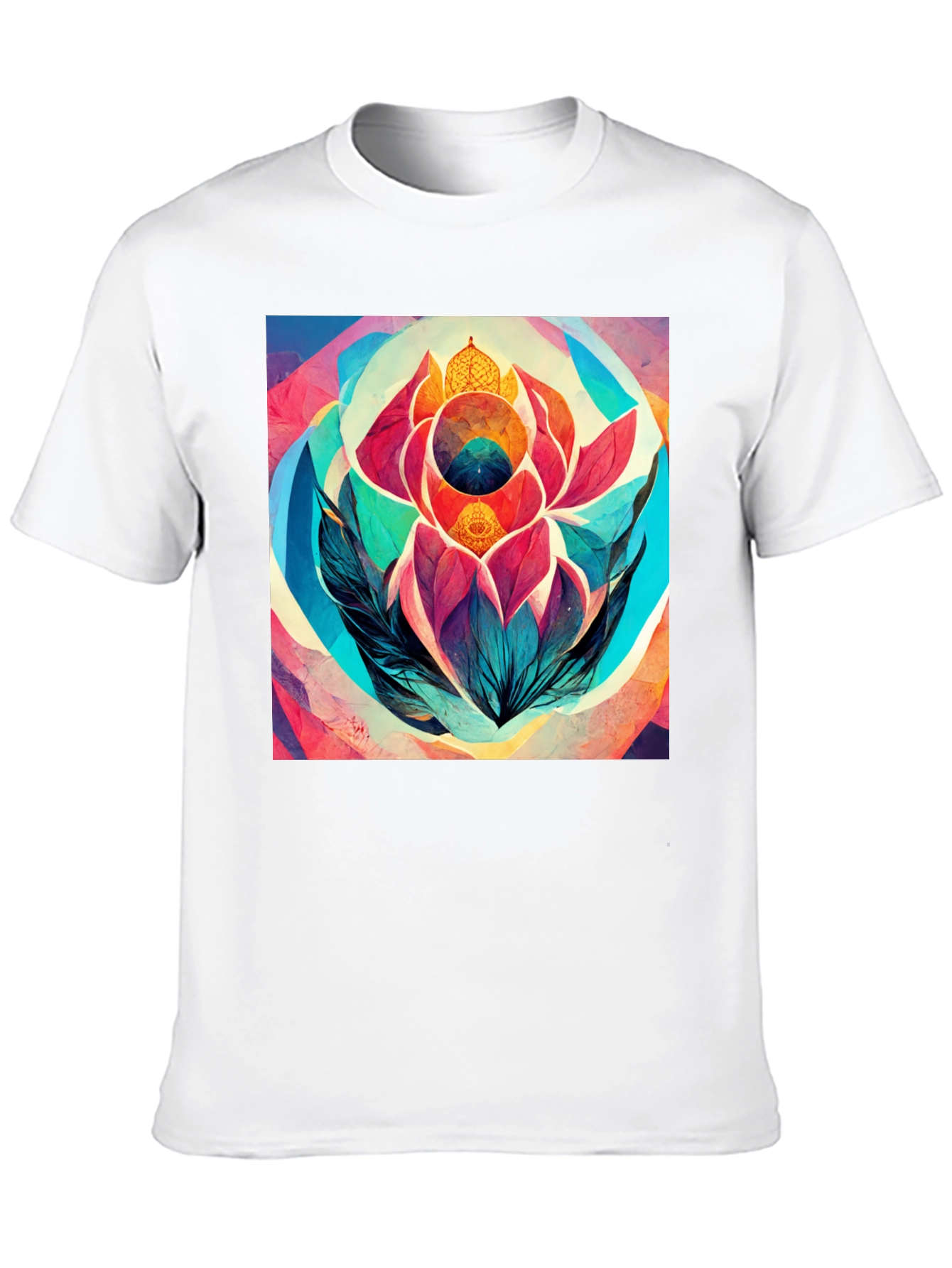 Abstract Lotus Flower Graphic Tee - Black