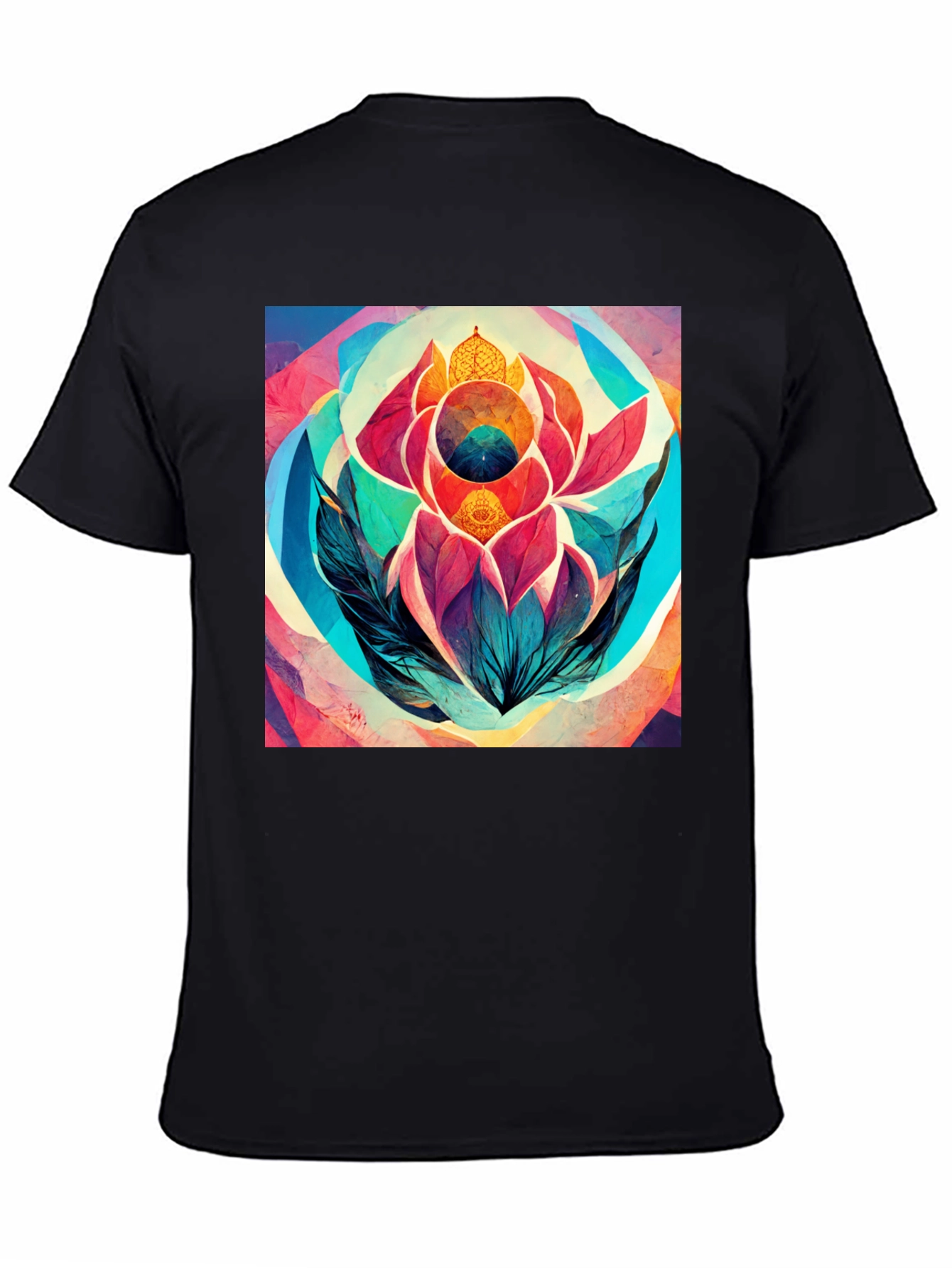 Abstract Lotus Flower Graphic Tee - Black