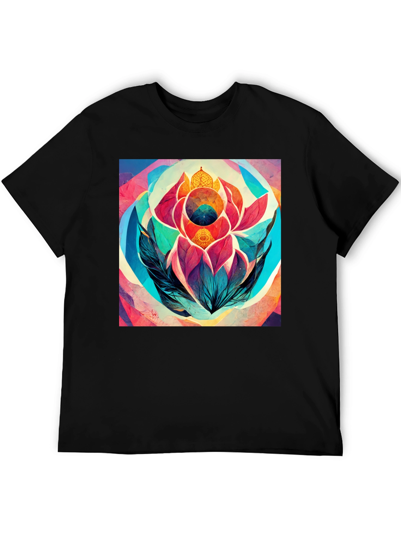 Abstract Lotus Flower Graphic Tee - Black