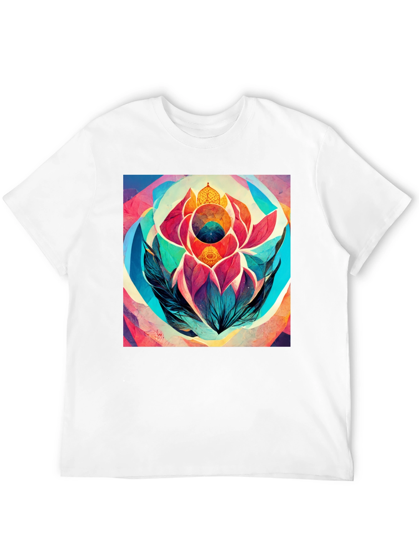 Abstract Lotus Flower Graphic Tee - Black