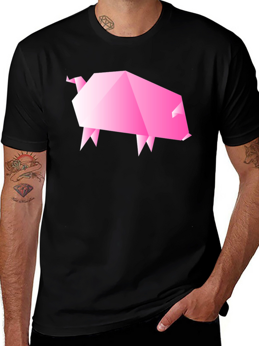 Origami Pig Graphic Tee - Black Cotton Casual Shirt