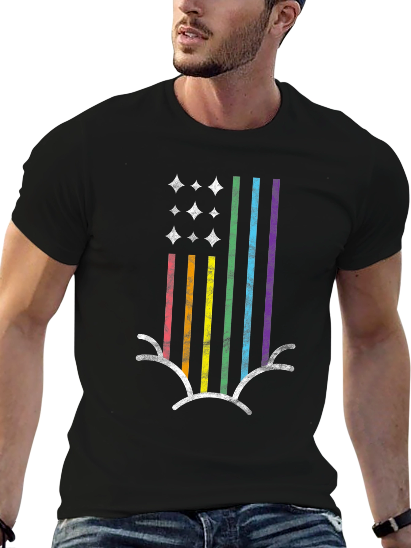 Rainbow Pride Antler Graphic Tee - Black