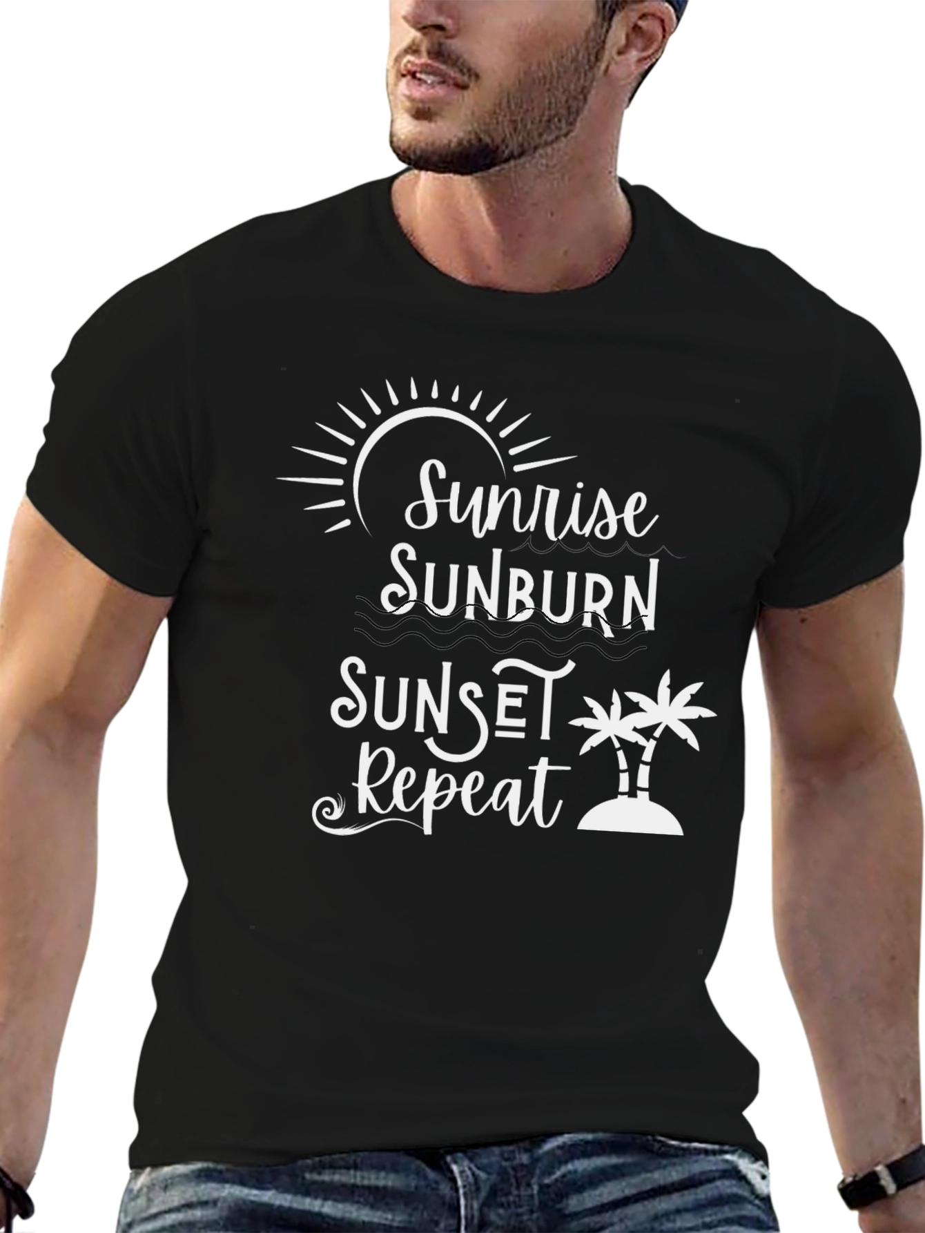 Sunrise Sunburn Sunset Repeat Graphic Tee - Black