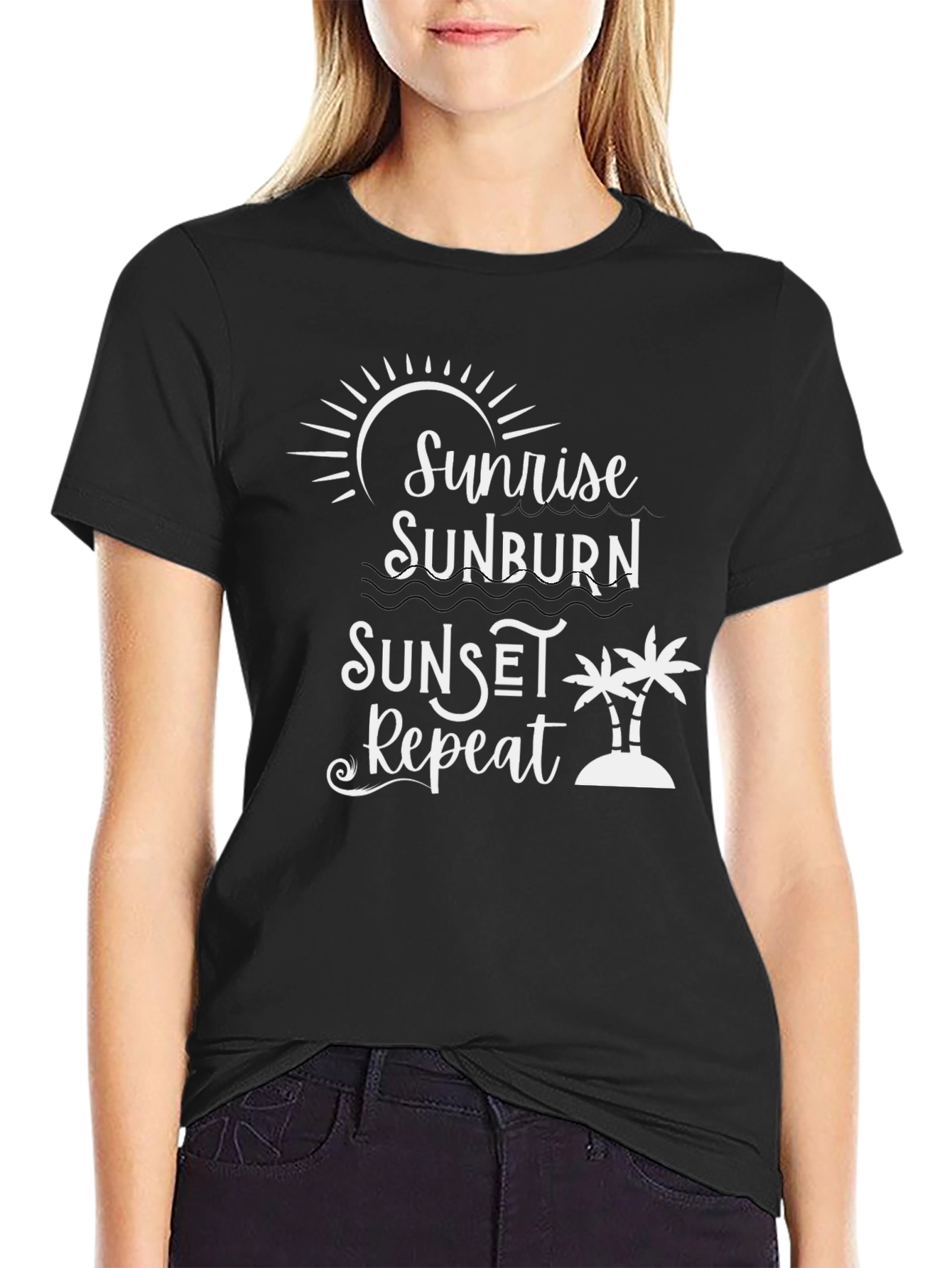 Sunrise Sunburn Sunset Repeat Graphic Tee - Black
