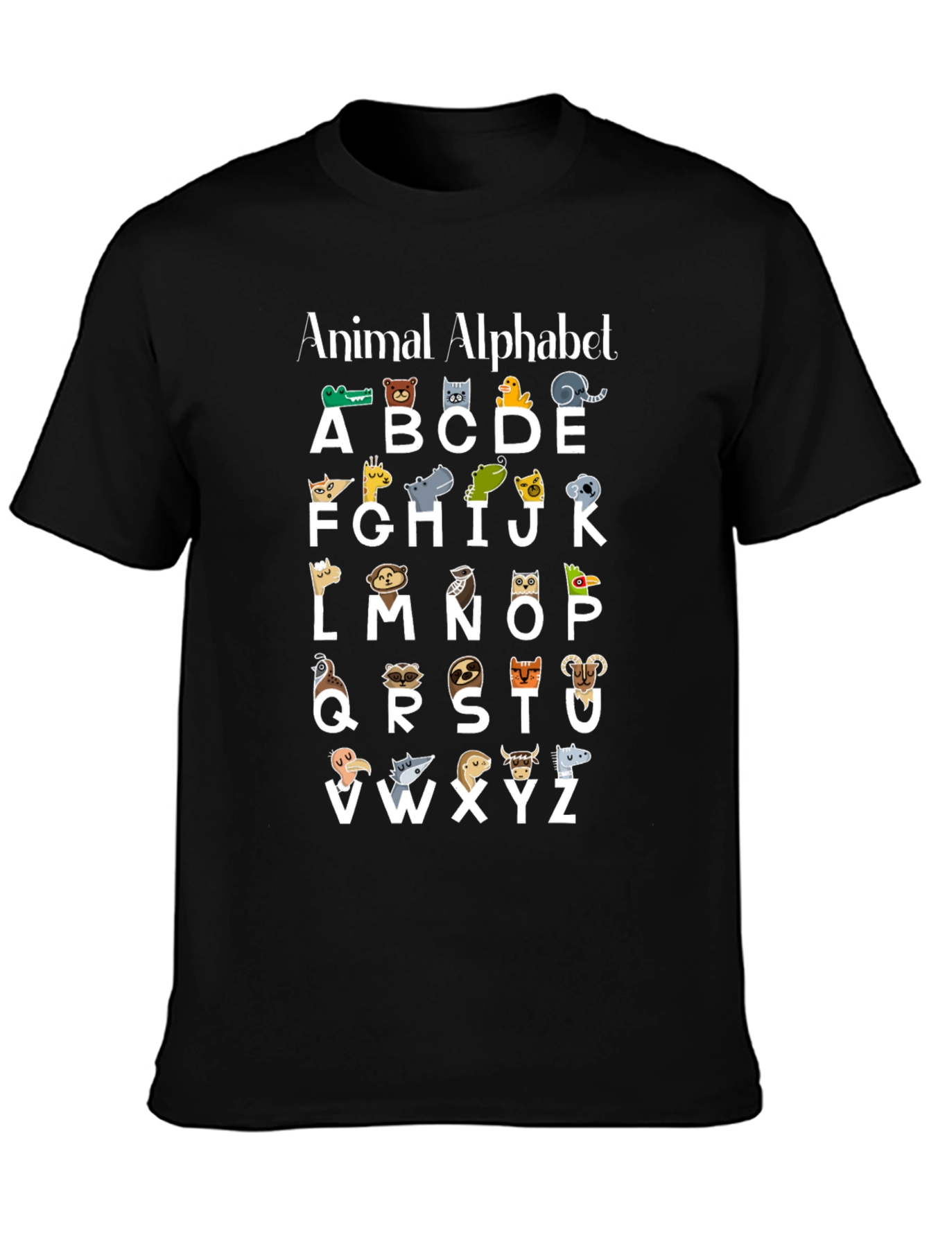 Animal Alphabet Black Cotton T-Shirt