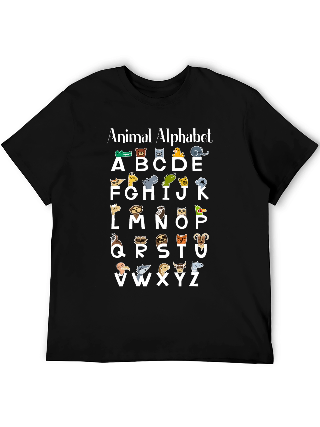 Animal Alphabet Black Cotton T-Shirt