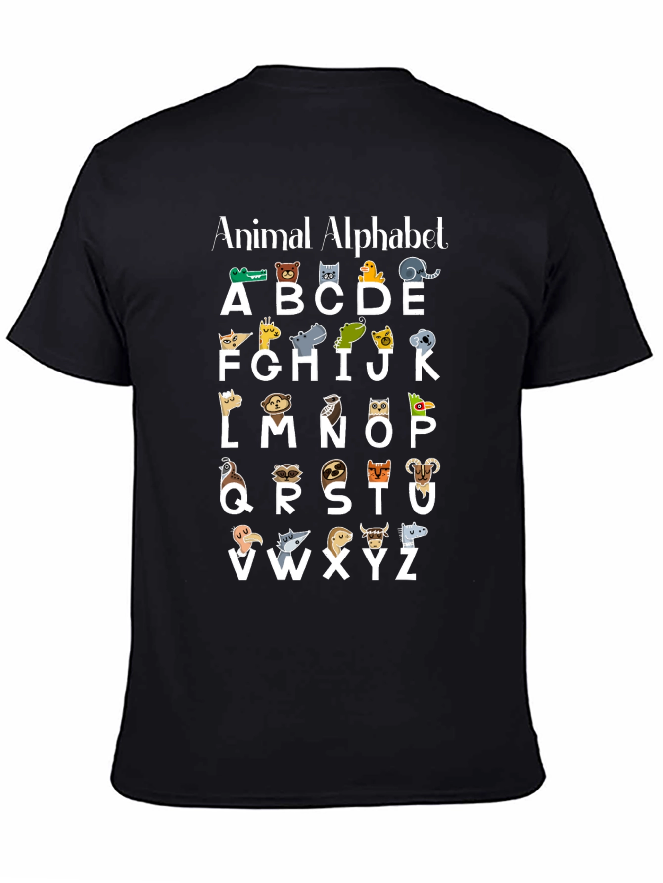 Animal Alphabet Black Cotton T-Shirt