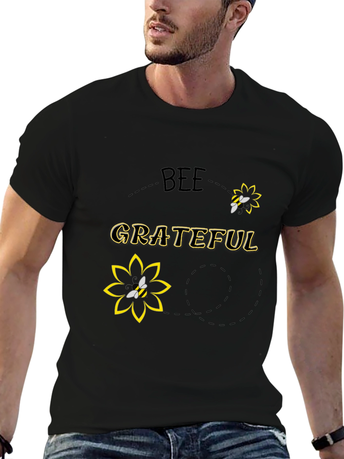 Bee Grateful Black Graphic T-Shirt