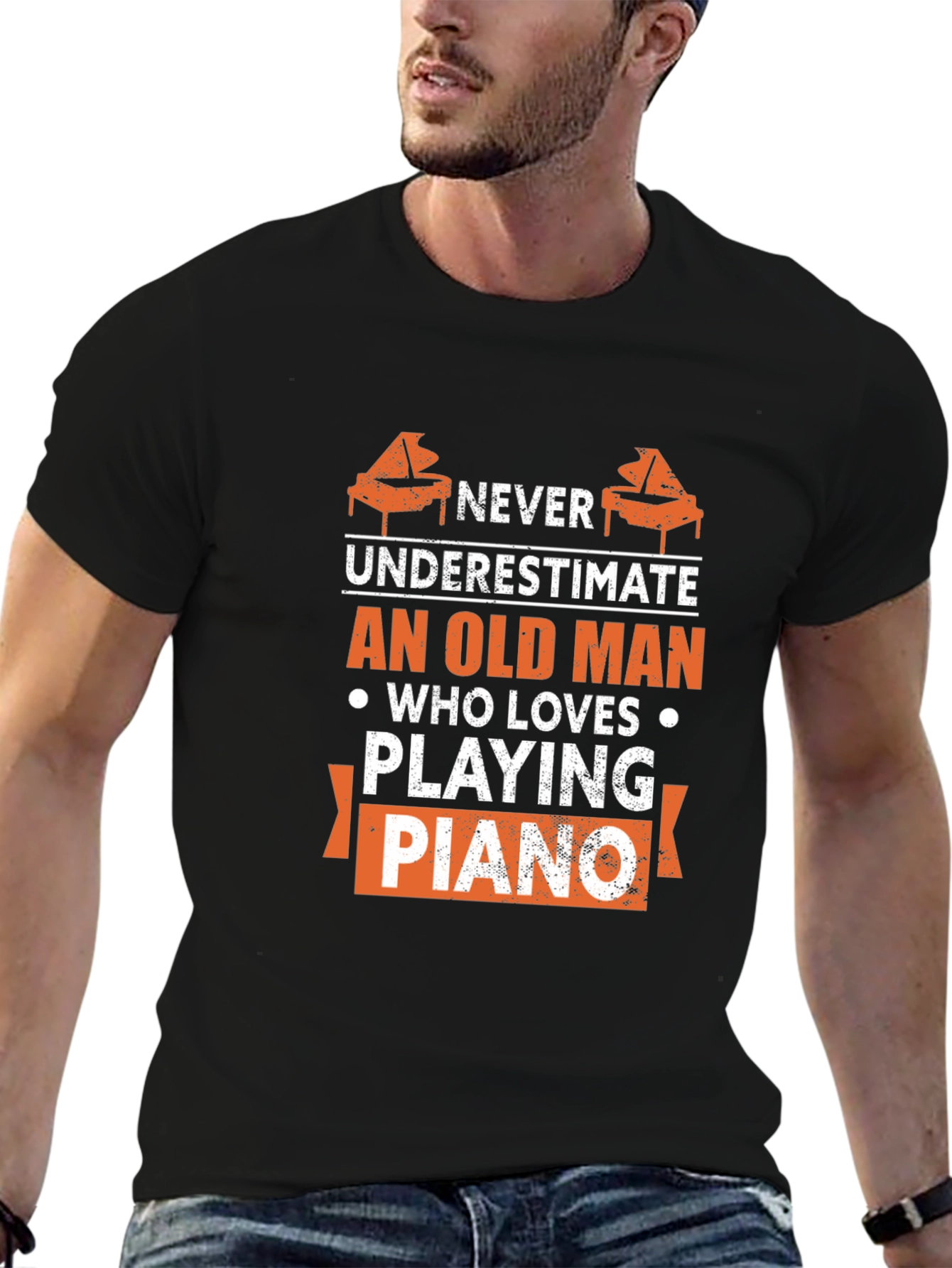 Never Underestimate Old Man Piano T-Shirt