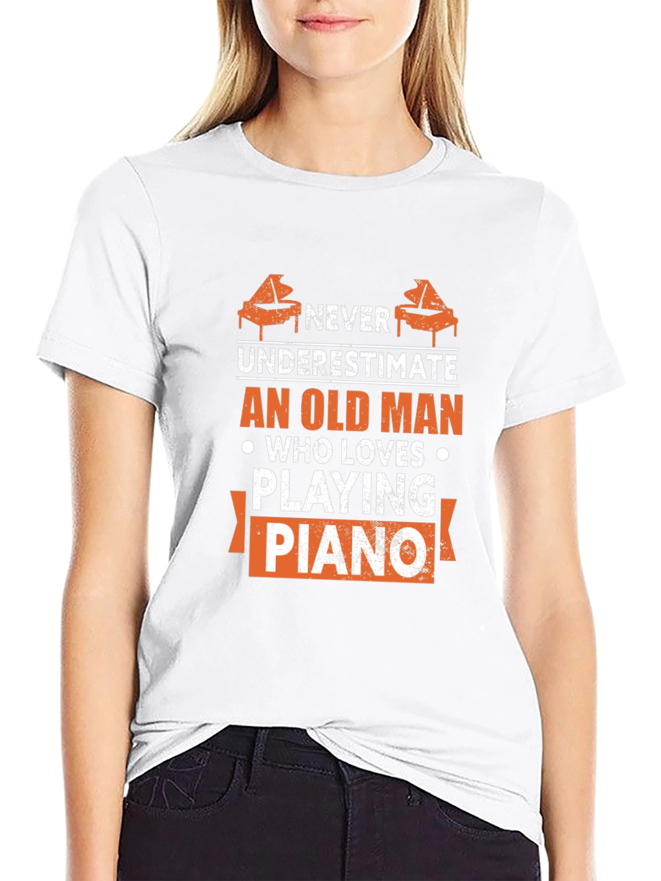 Never Underestimate Old Man Piano T-Shirt