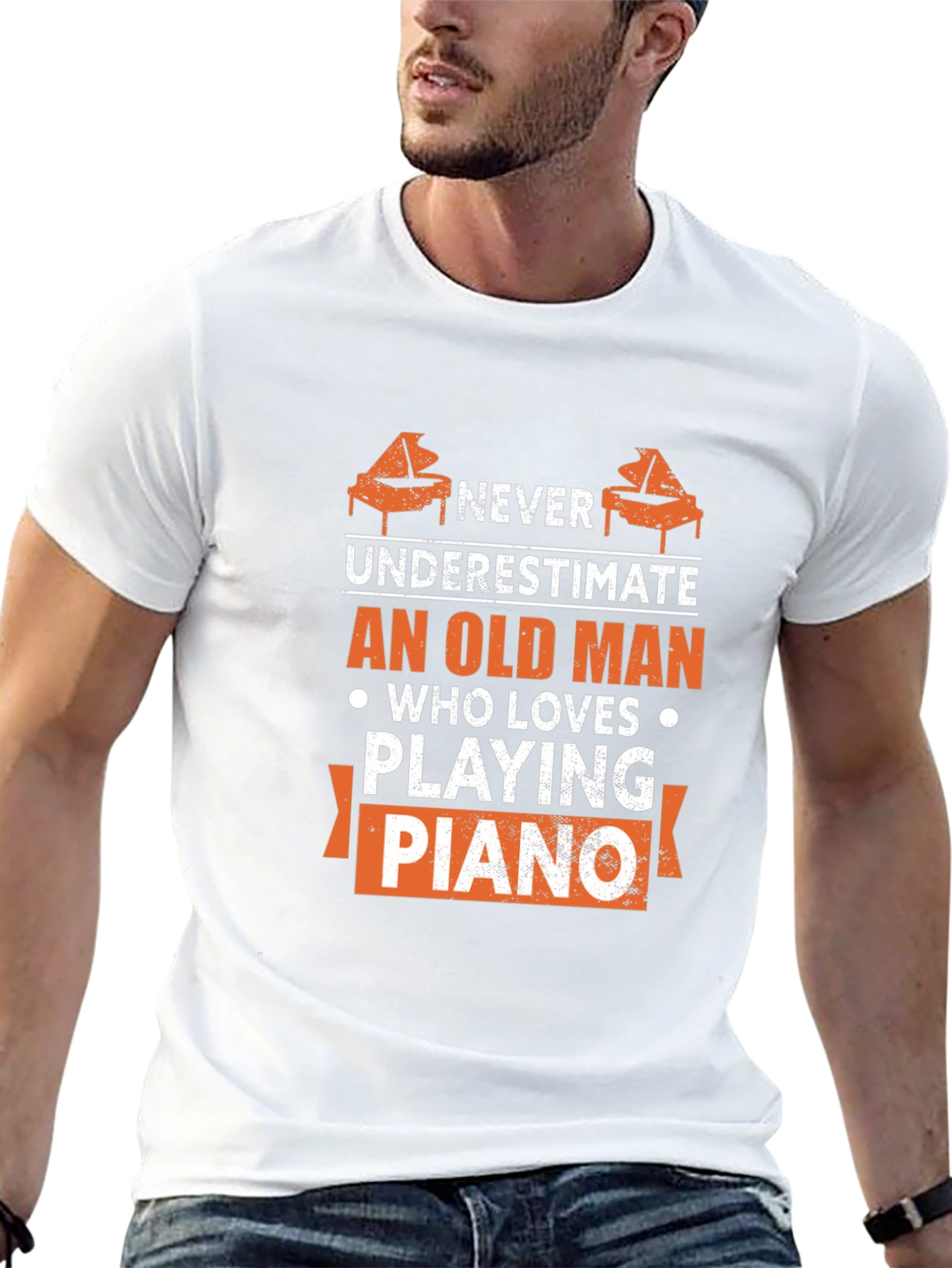 Never Underestimate Old Man Piano T-Shirt