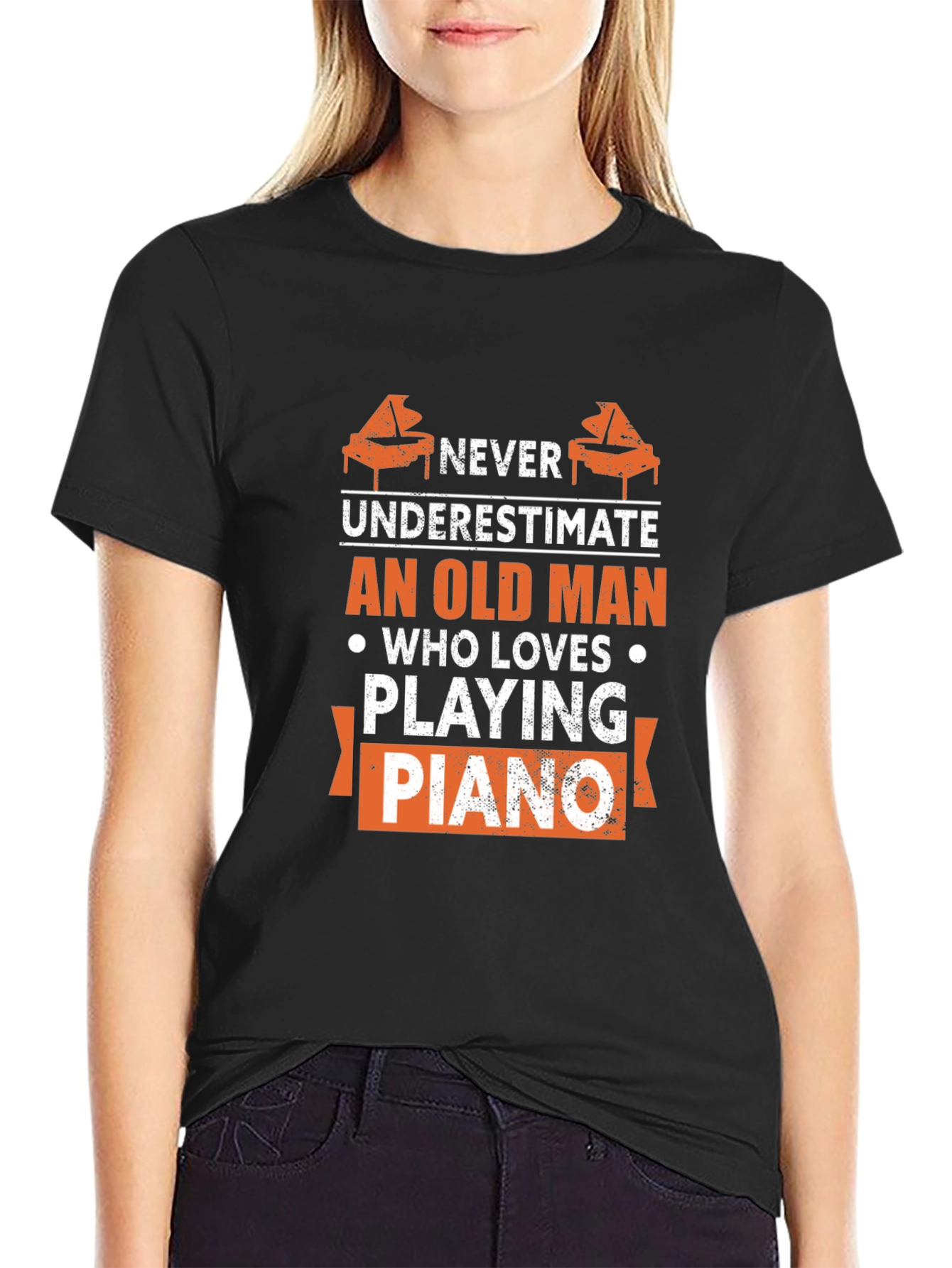 Never Underestimate Old Man Piano T-Shirt