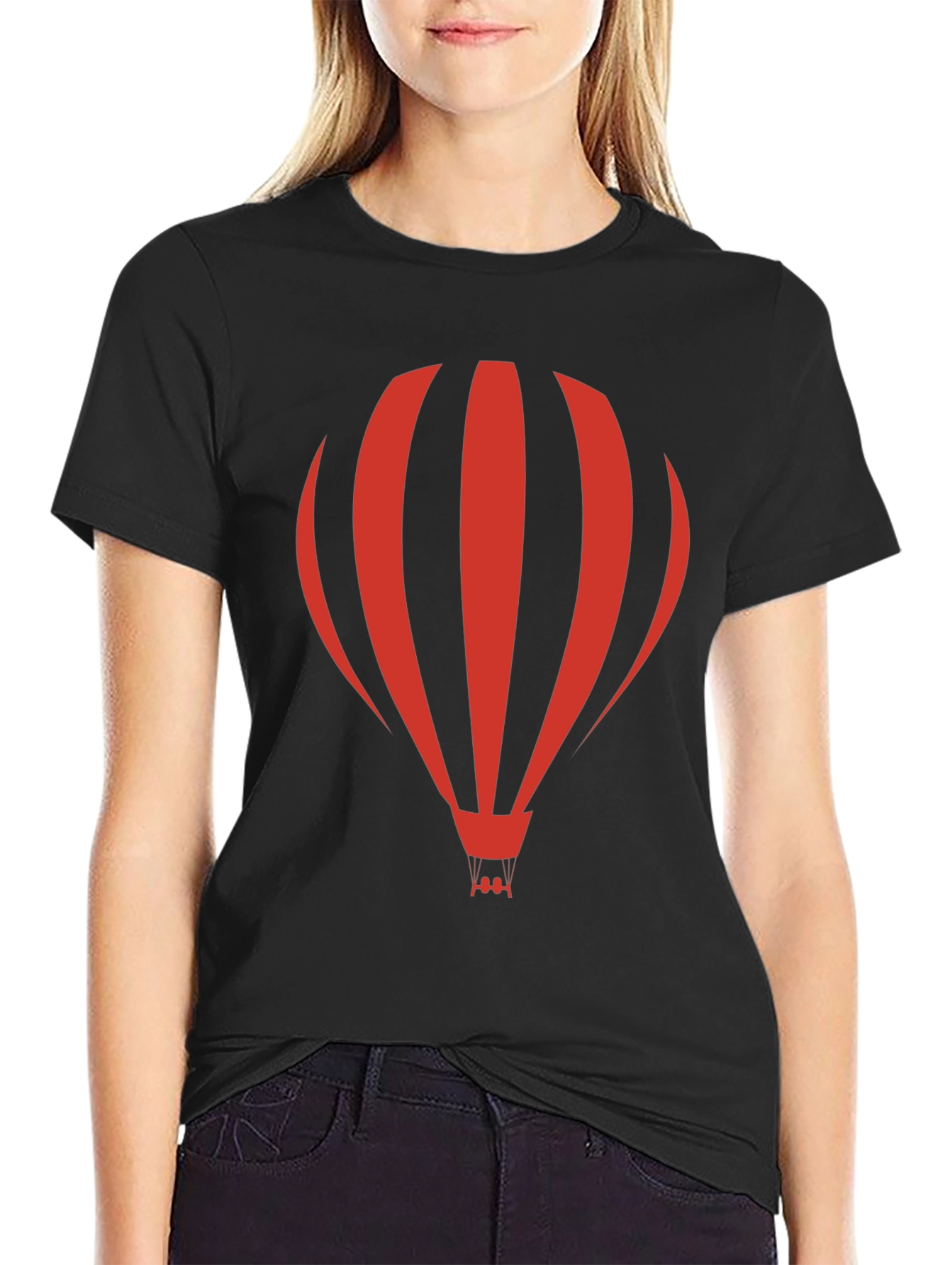 Red Hot Air Balloon Black T-Shirt