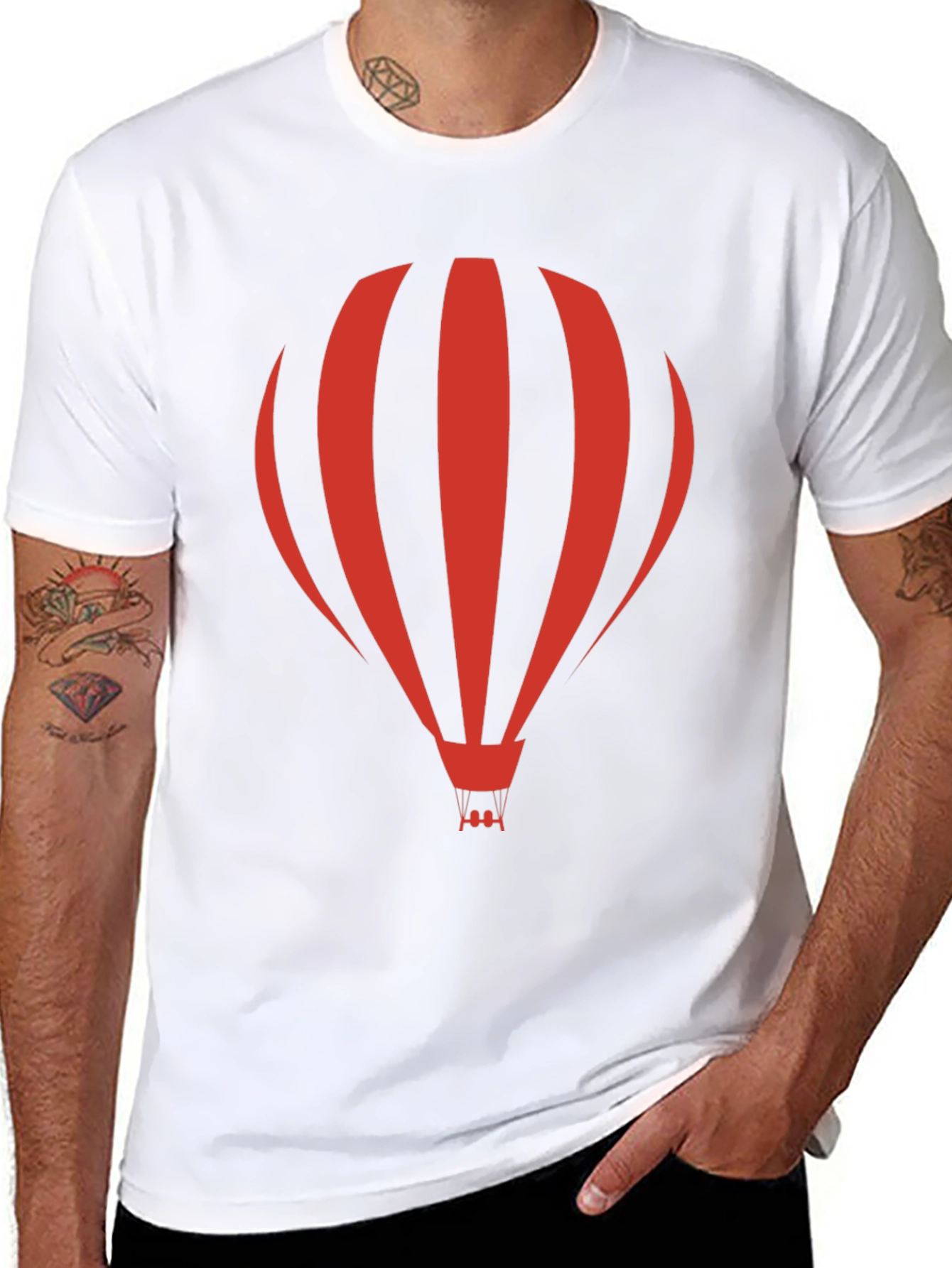 Red Hot Air Balloon Black T-Shirt