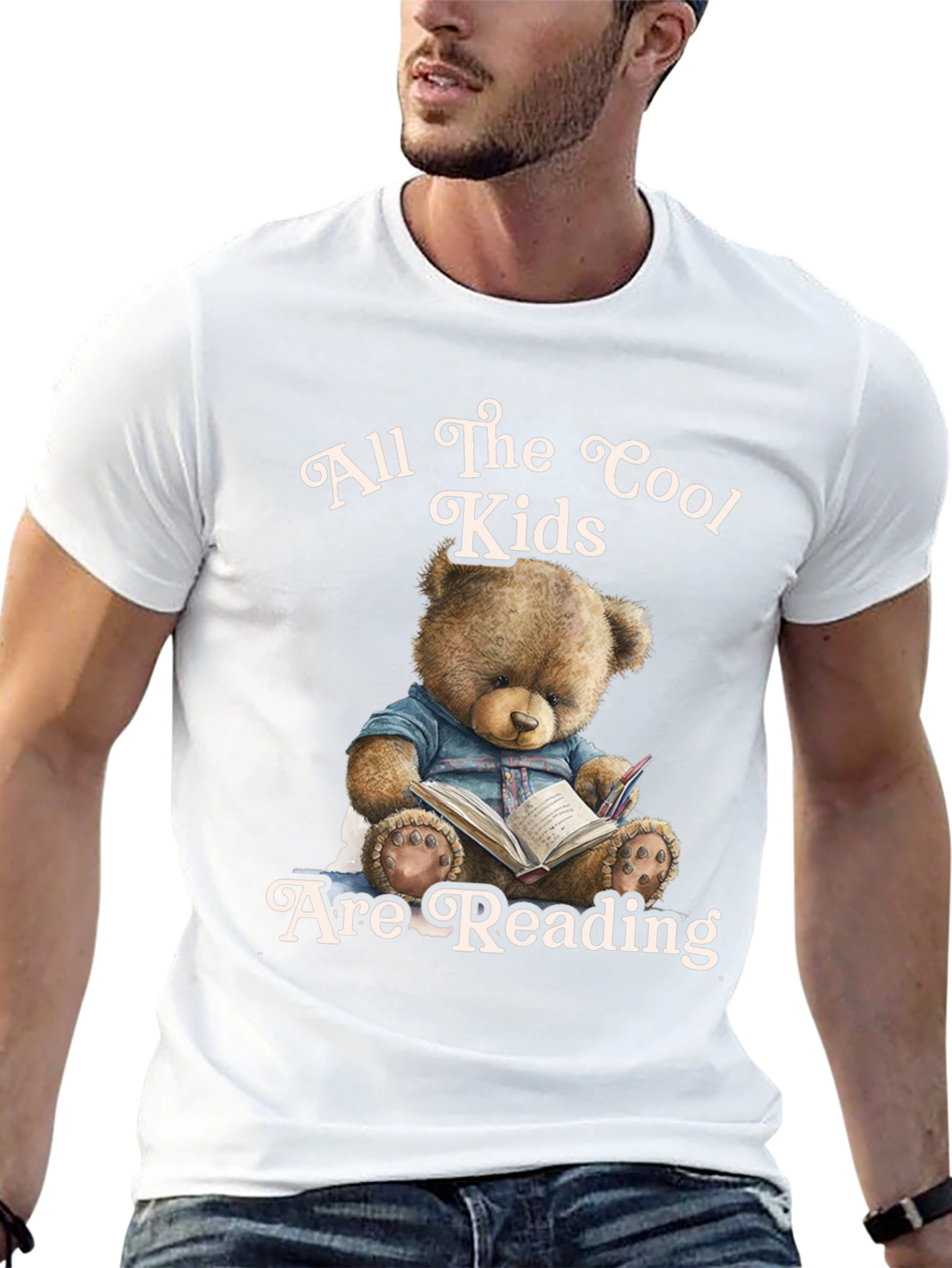Cool Kids Reading Teddy Bear Black T-Shirt