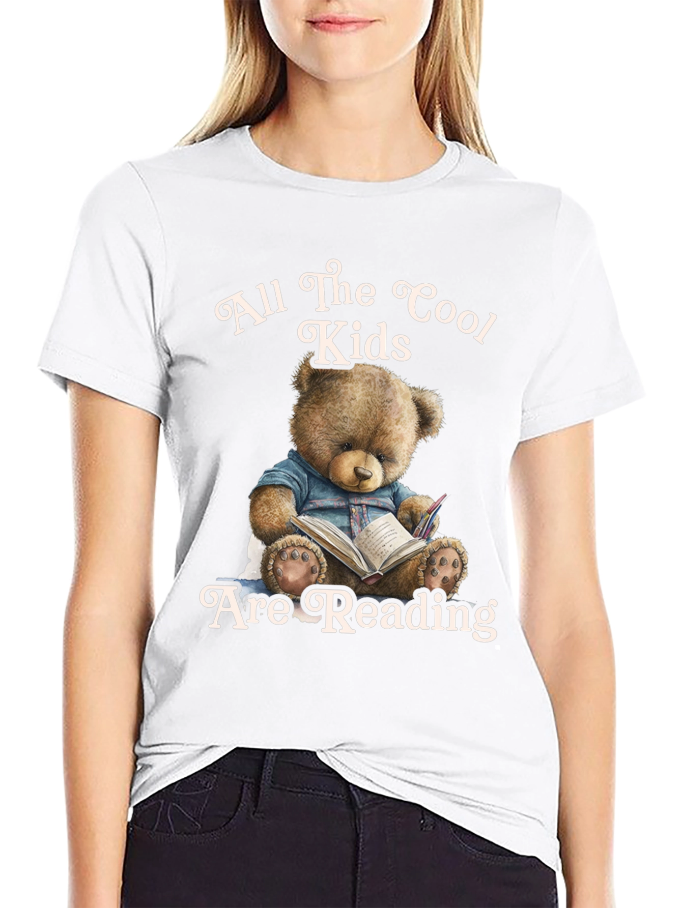 Cool Kids Reading Teddy Bear Black T-Shirt