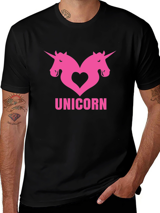 Unicorn Love Heart Graphic Tee - Black