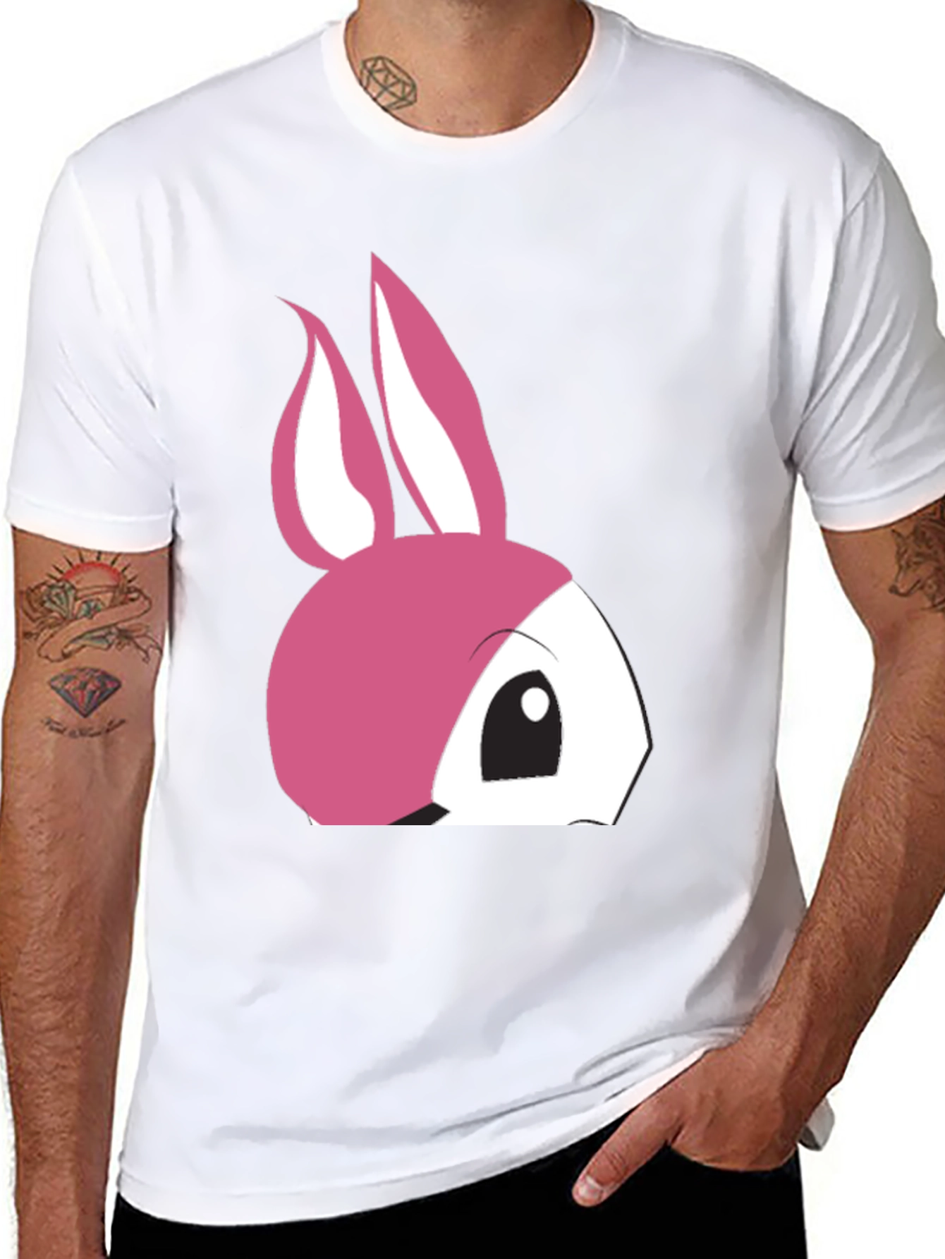 Cute Pink Bunny Graphic T-Shirt - Black Cotton Tee