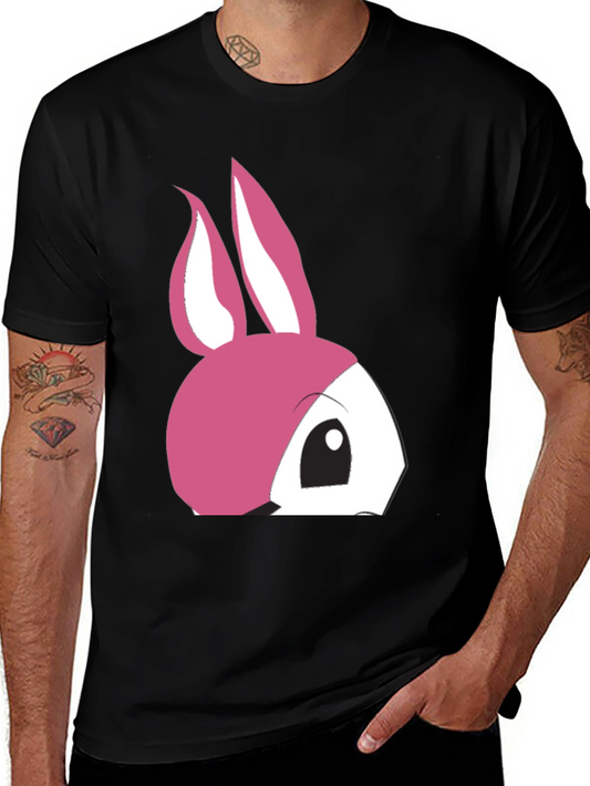 Cute Pink Bunny Graphic T-Shirt - Black Cotton Tee