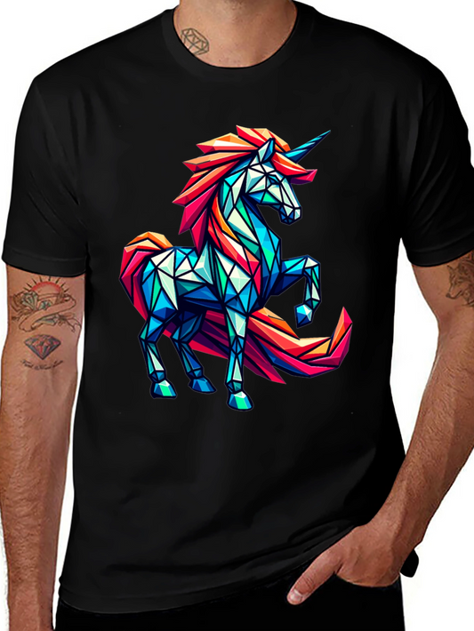 Geometric Unicorn Graphic Tee - Bold Black