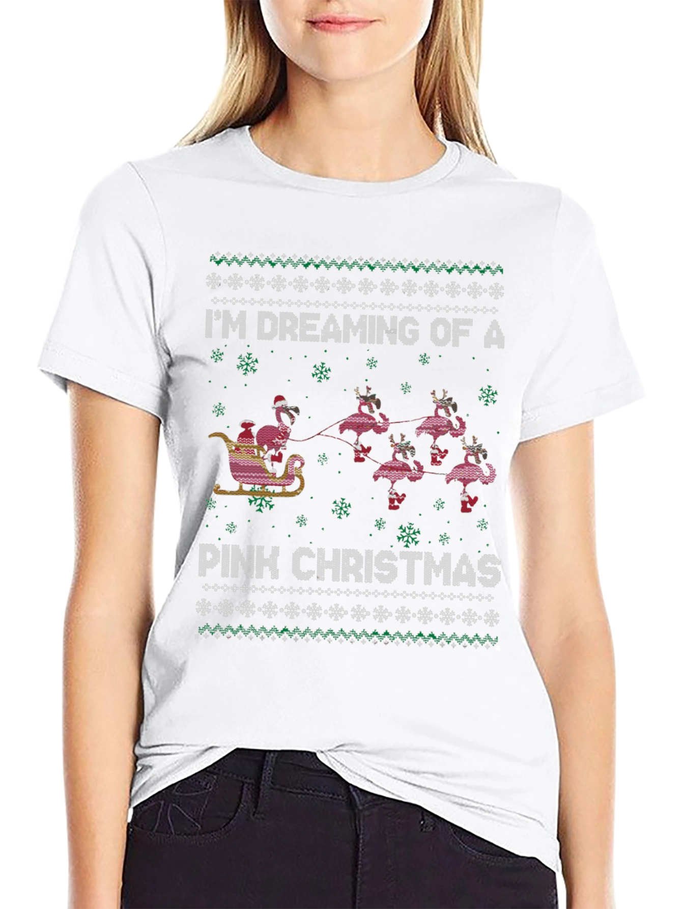 Pink Christmas Flamingo Ugly Sweater T-Shirt