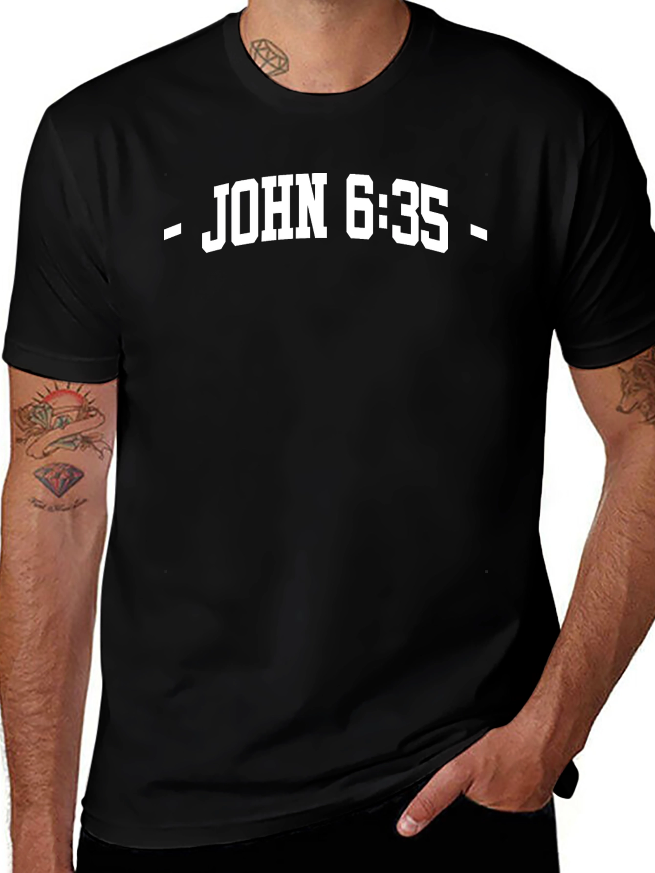 John 6:35 Bible Verse Graphic Tee
