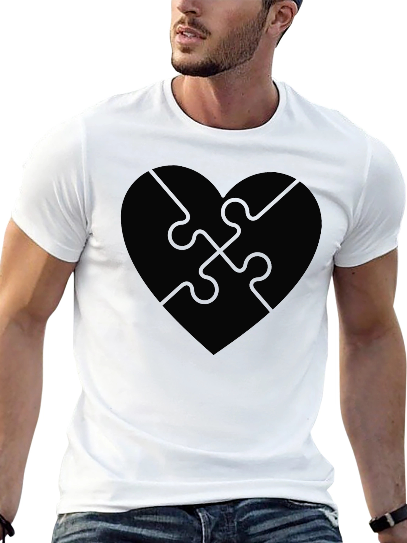 Puzzle Heart Graphic Tee - Stylish Black T-Shirt