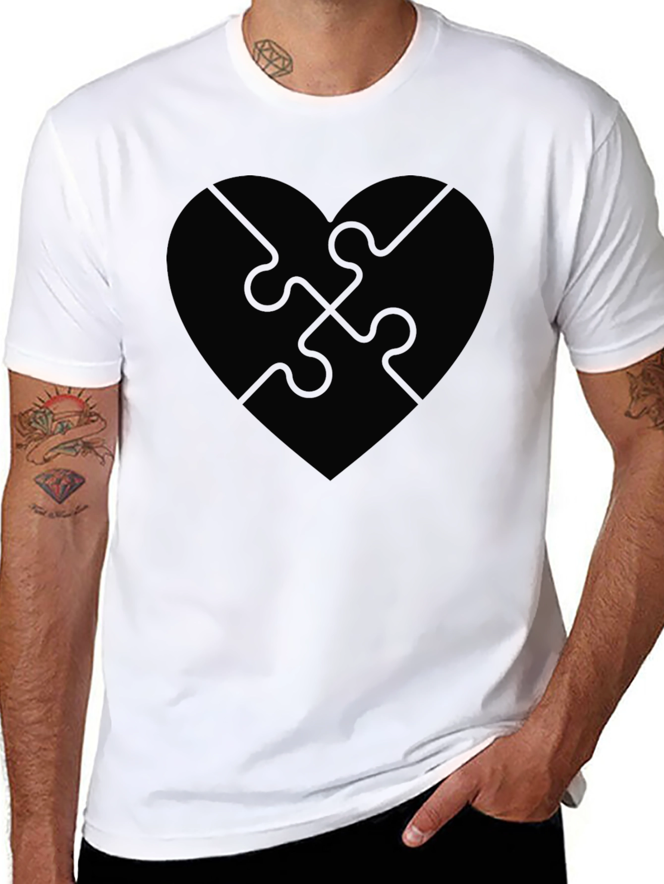 Puzzle Heart Graphic Tee - Stylish Black T-Shirt