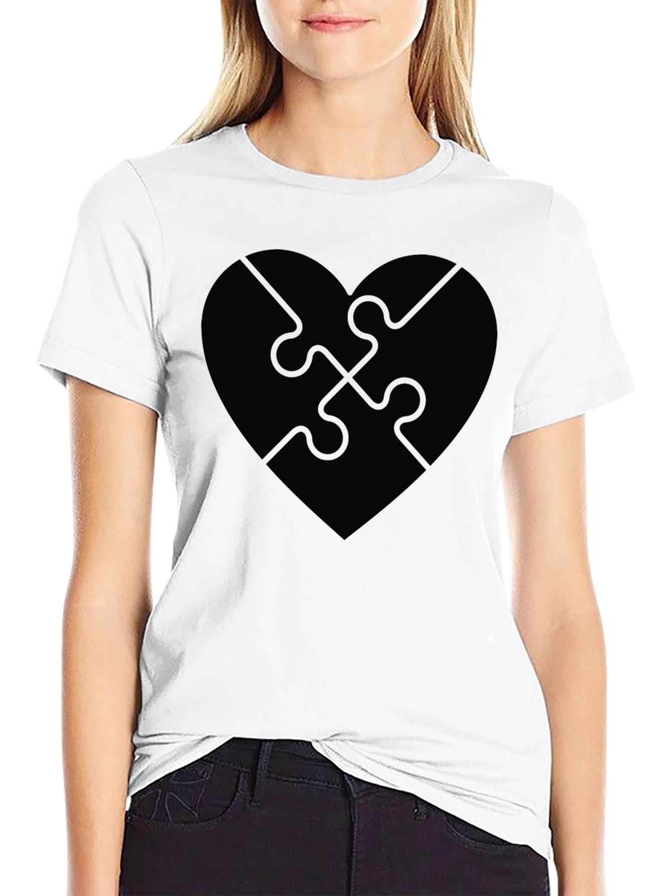 Puzzle Heart Graphic Tee - Stylish Black T-Shirt